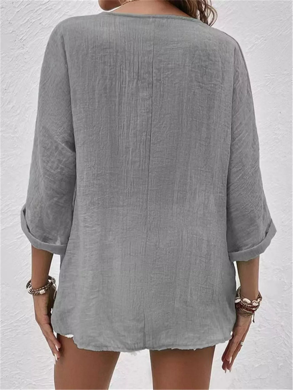 Full Size Casual V-Neck Button-Down Blouse Plus Size