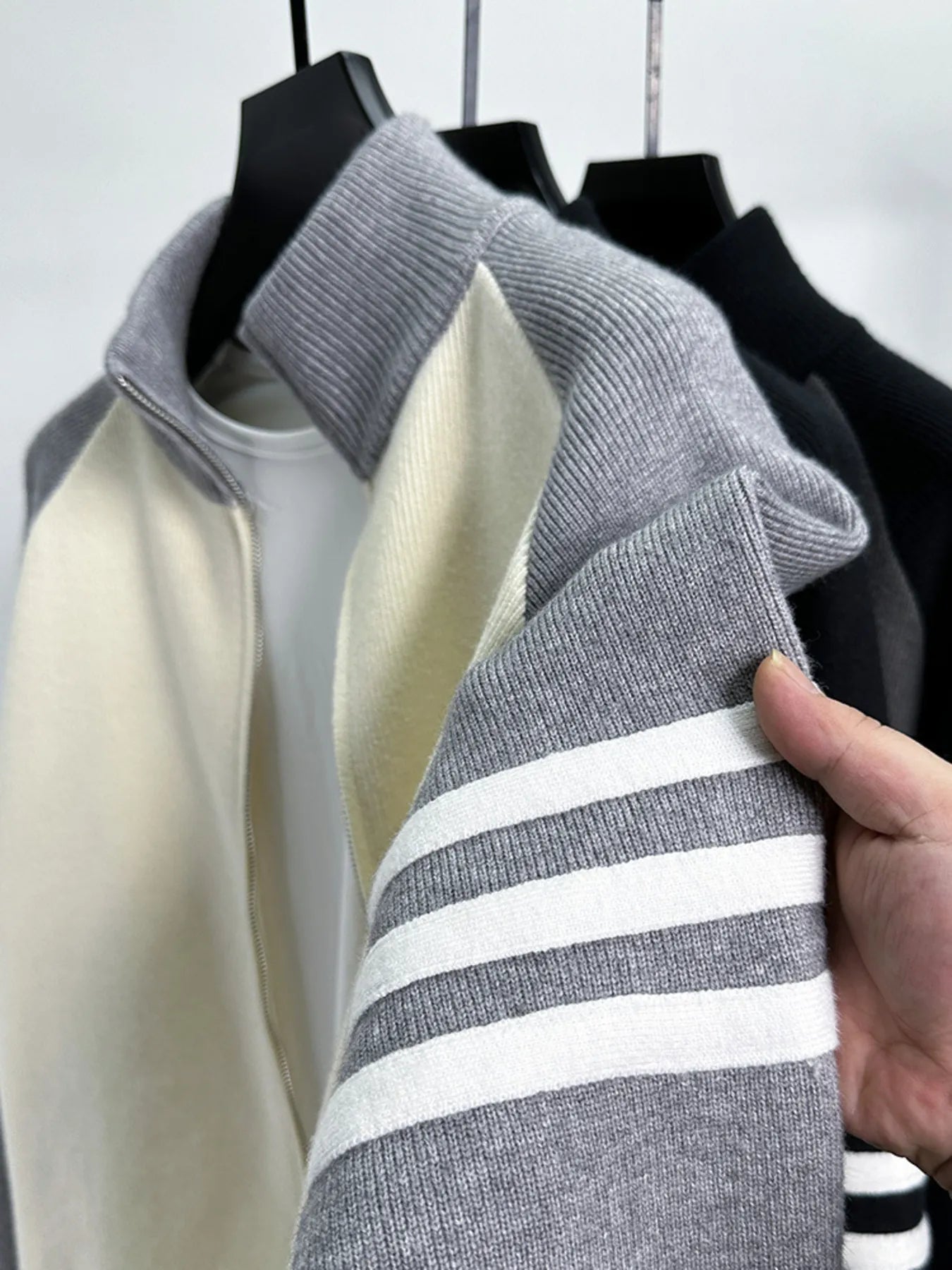 Men's Color Block Zip-Up Cardigan