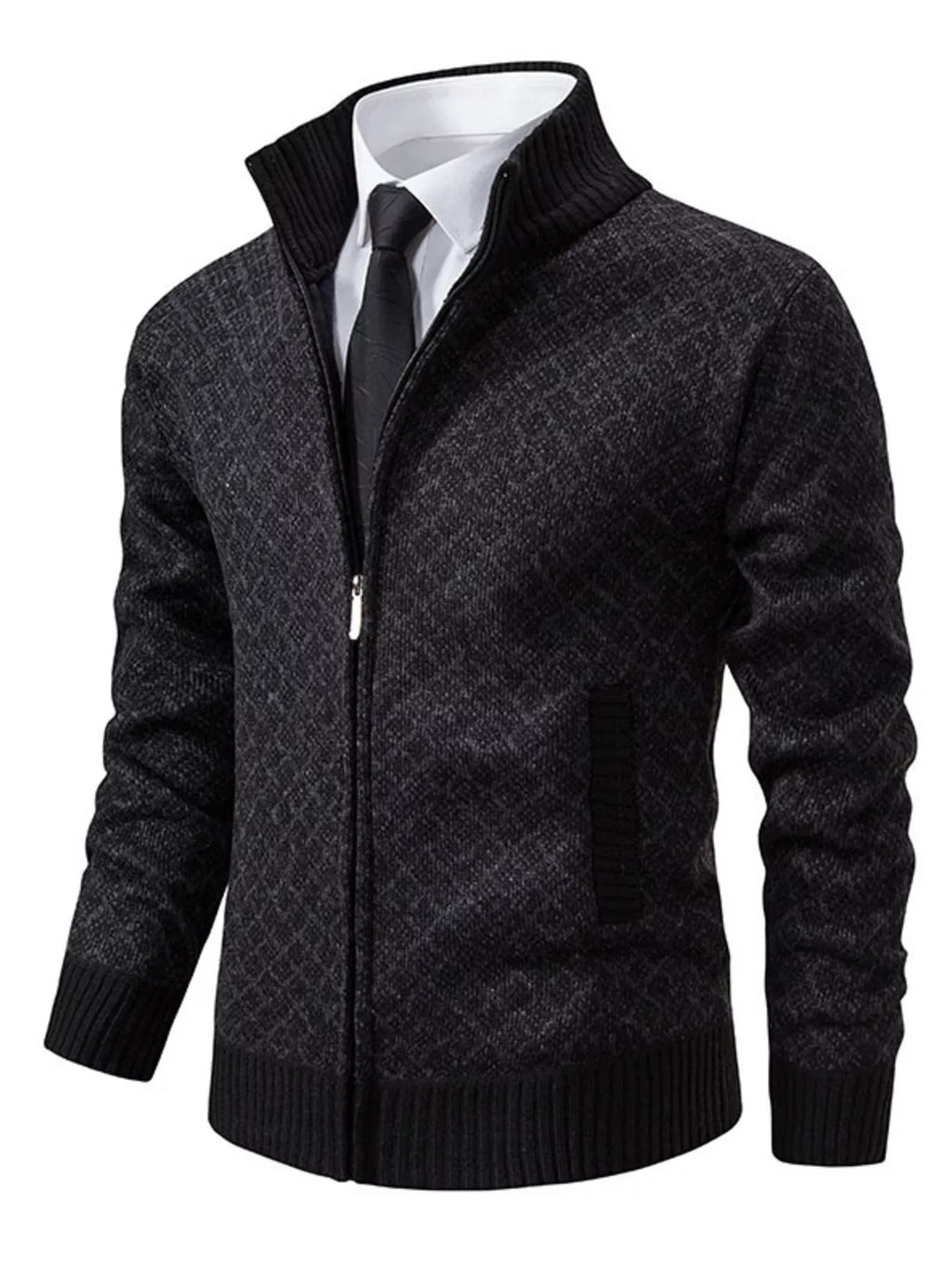 Men's Plus Size Textured Zip-Up Cardigan