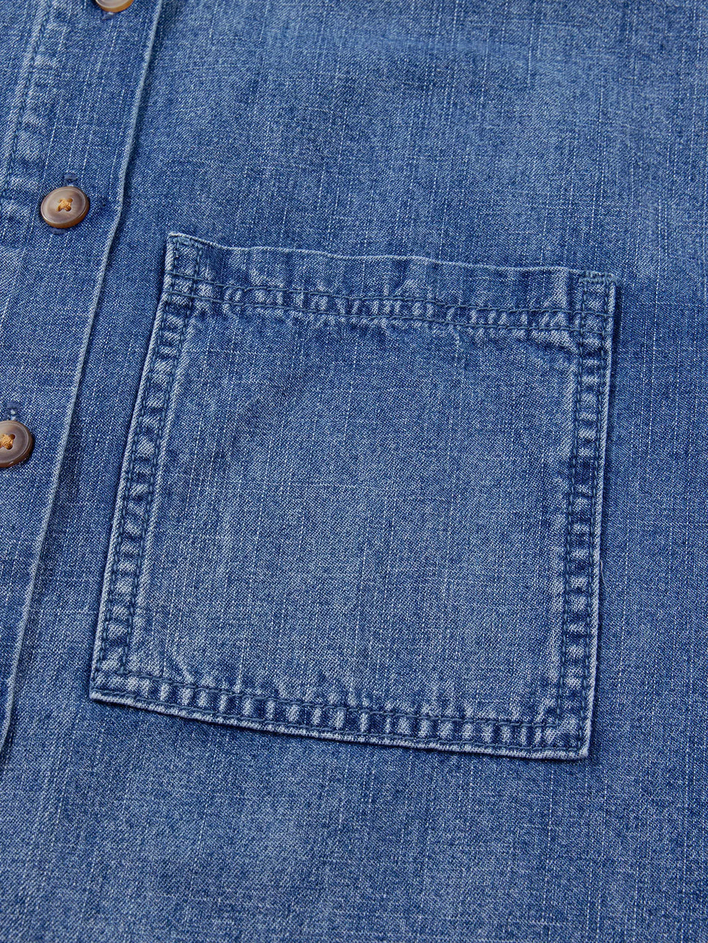 Three Quarter Sleeve Button Front Loose Denim Shirt