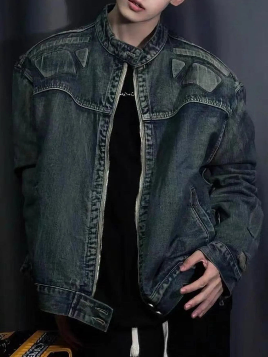 Men's Full Size Zip Up Washed Oversized Denim Jacket Plus Size