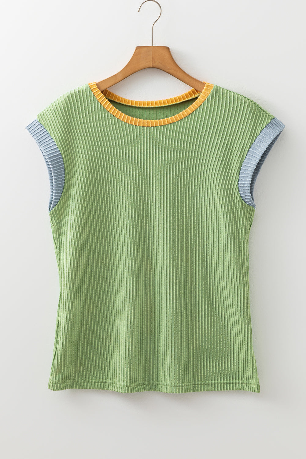 Colorblock Corded Knit Crew Neck Tee