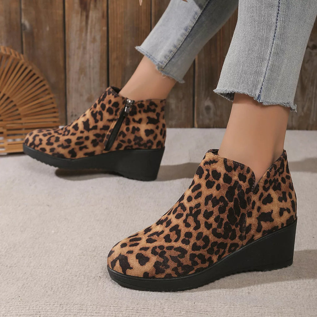 Round Toe Wedge Ankle Boots