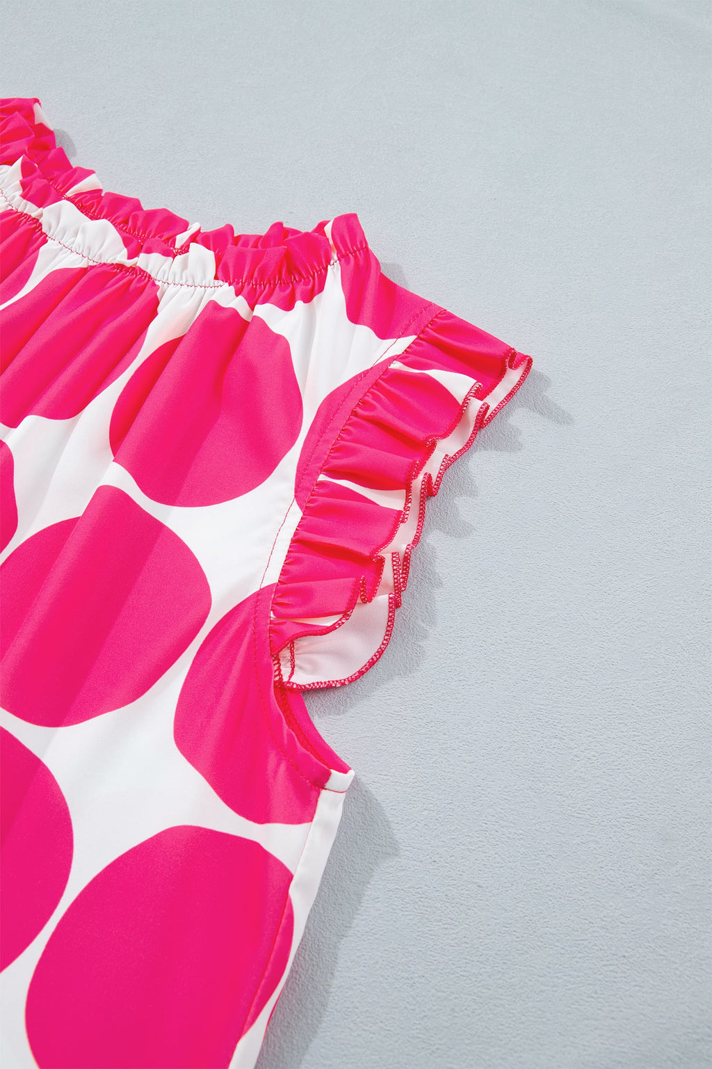 Rose Polka Dot Print Frilled Round Neck Shift Tank Top