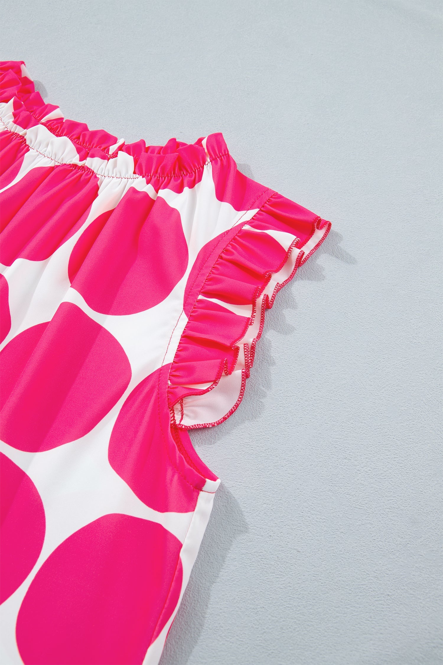 Rose Polka Dot Print Frilled Round Neck Shift Tank Top
