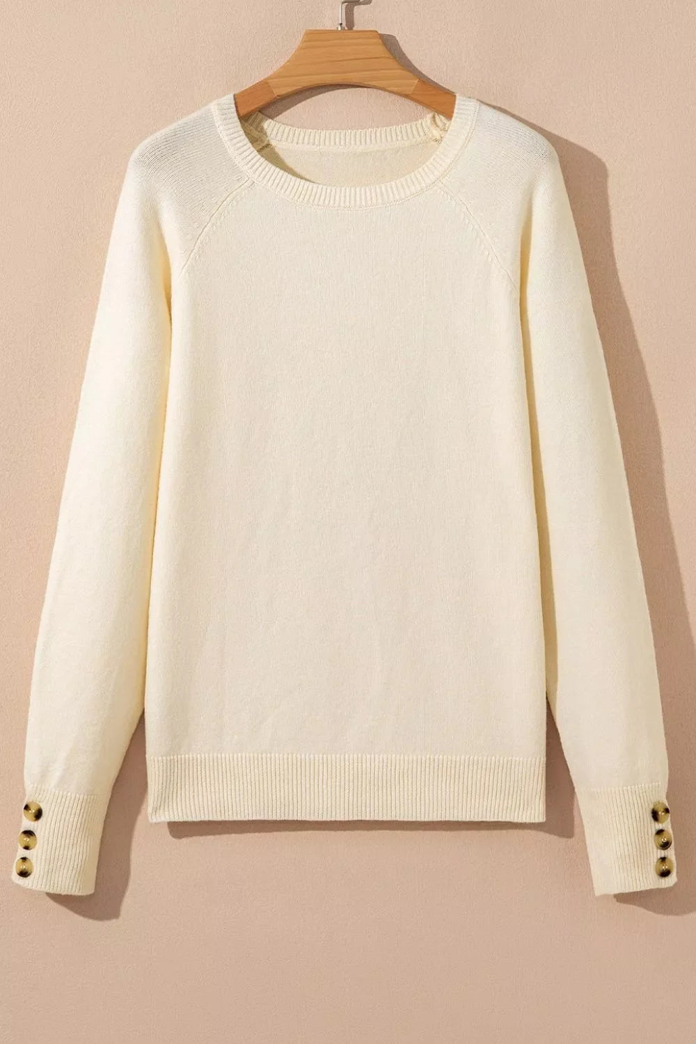 Button-Cuff Crew Neck Sweater