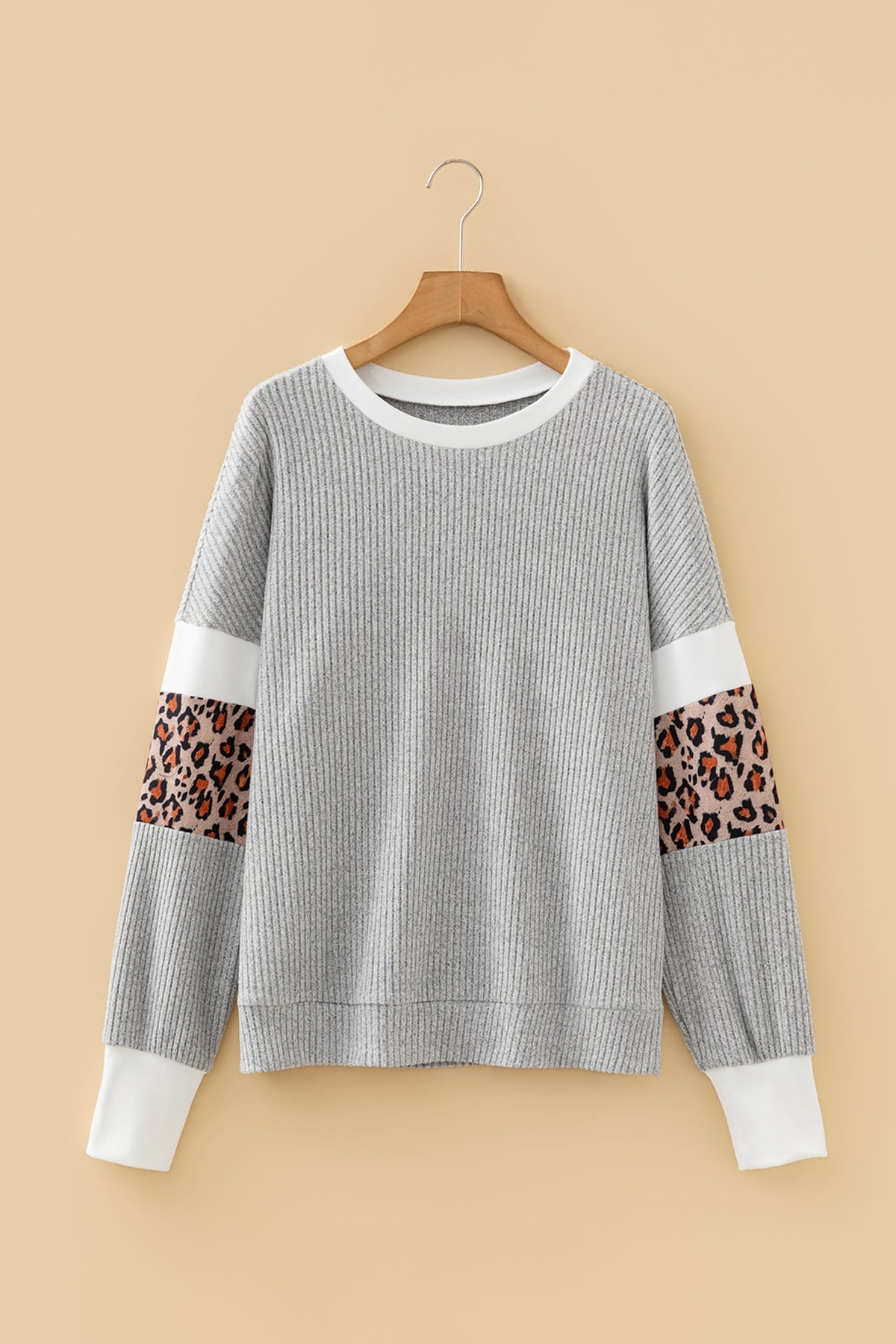 Colorblock Leopard Patchwork Ribbed Knit Top