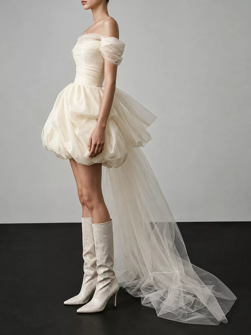 Full Size Off-Shoulder Tulle Bubble Mini Dress Plus Size
