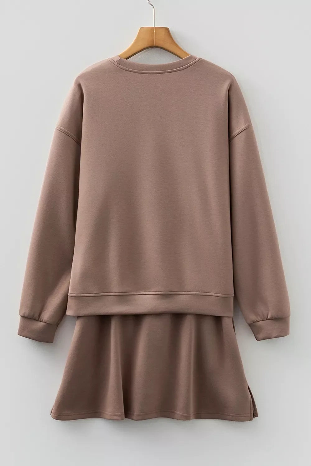 Solid Color Drop Shoulder Pullover Drawstring Mini Skirt 2pcs Outfit