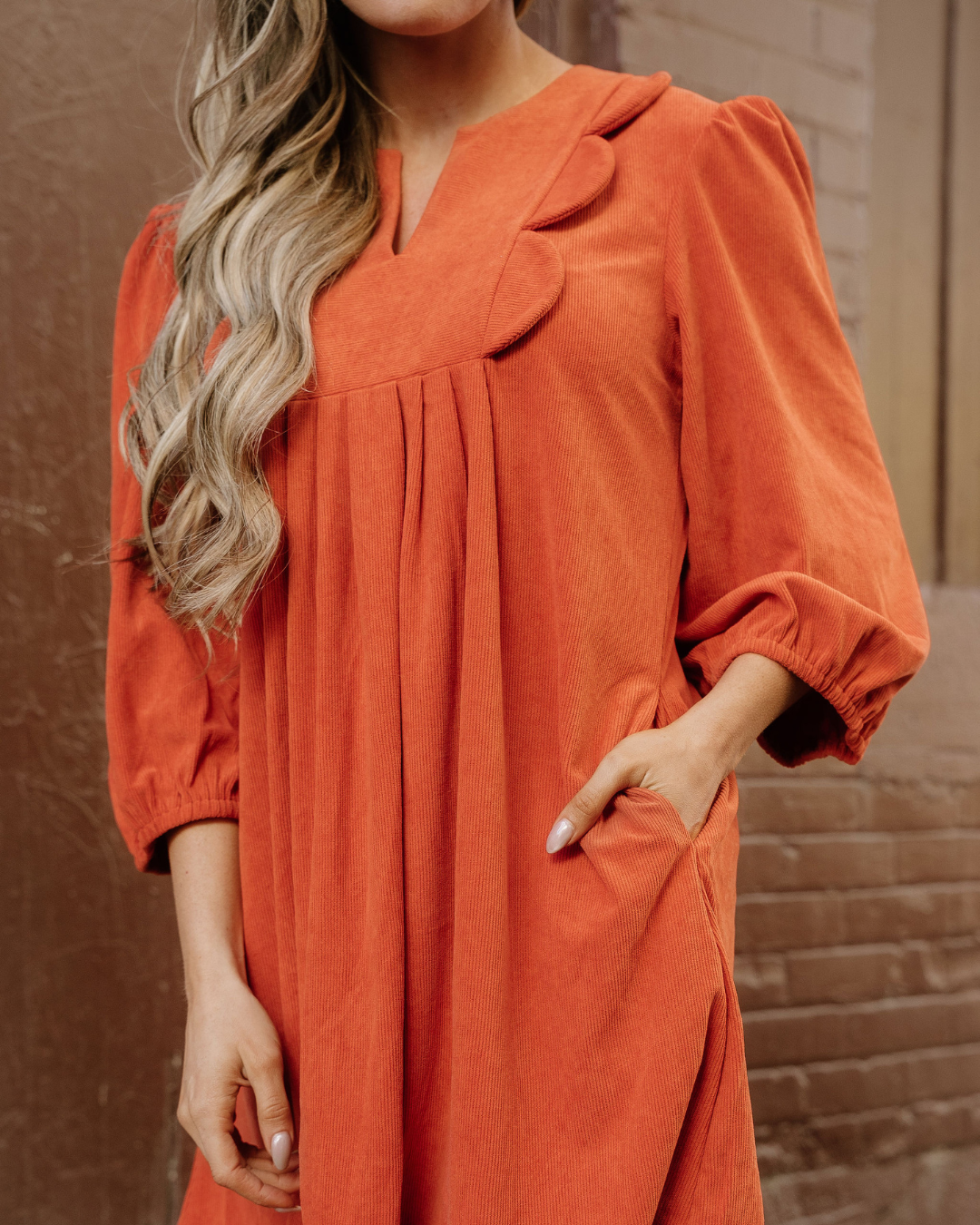 Micah Scallop Detail Pleated Corduroy Mini Dress