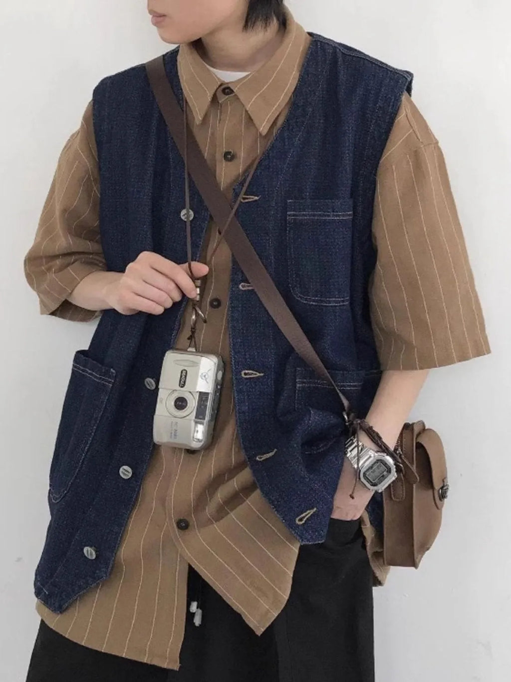 Men's Plus Size Button Up V-Neck Denim Vest