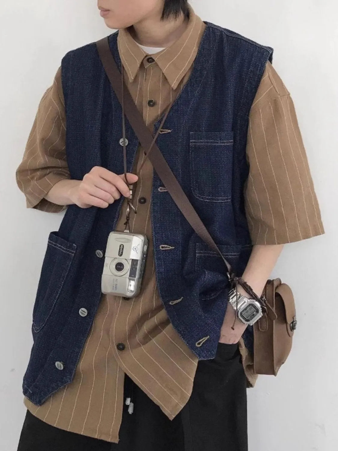 Men's Plus Size Button Up V-Neck Denim Vest
