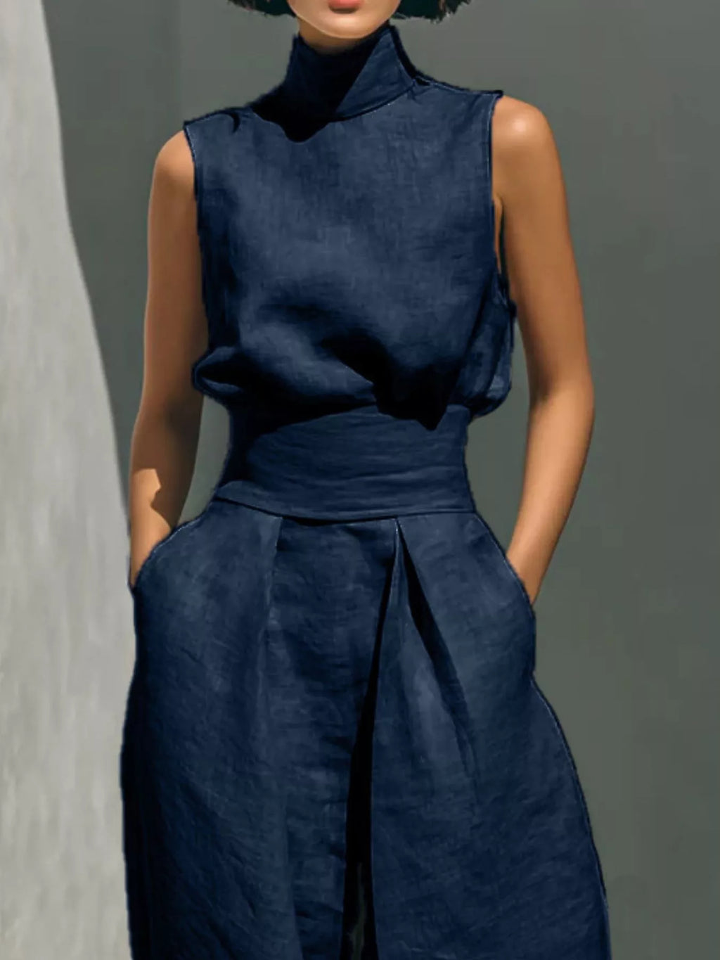 Full Size Turtleneck Sleeveless Top and Wide Leg Pants Set Plus Size
