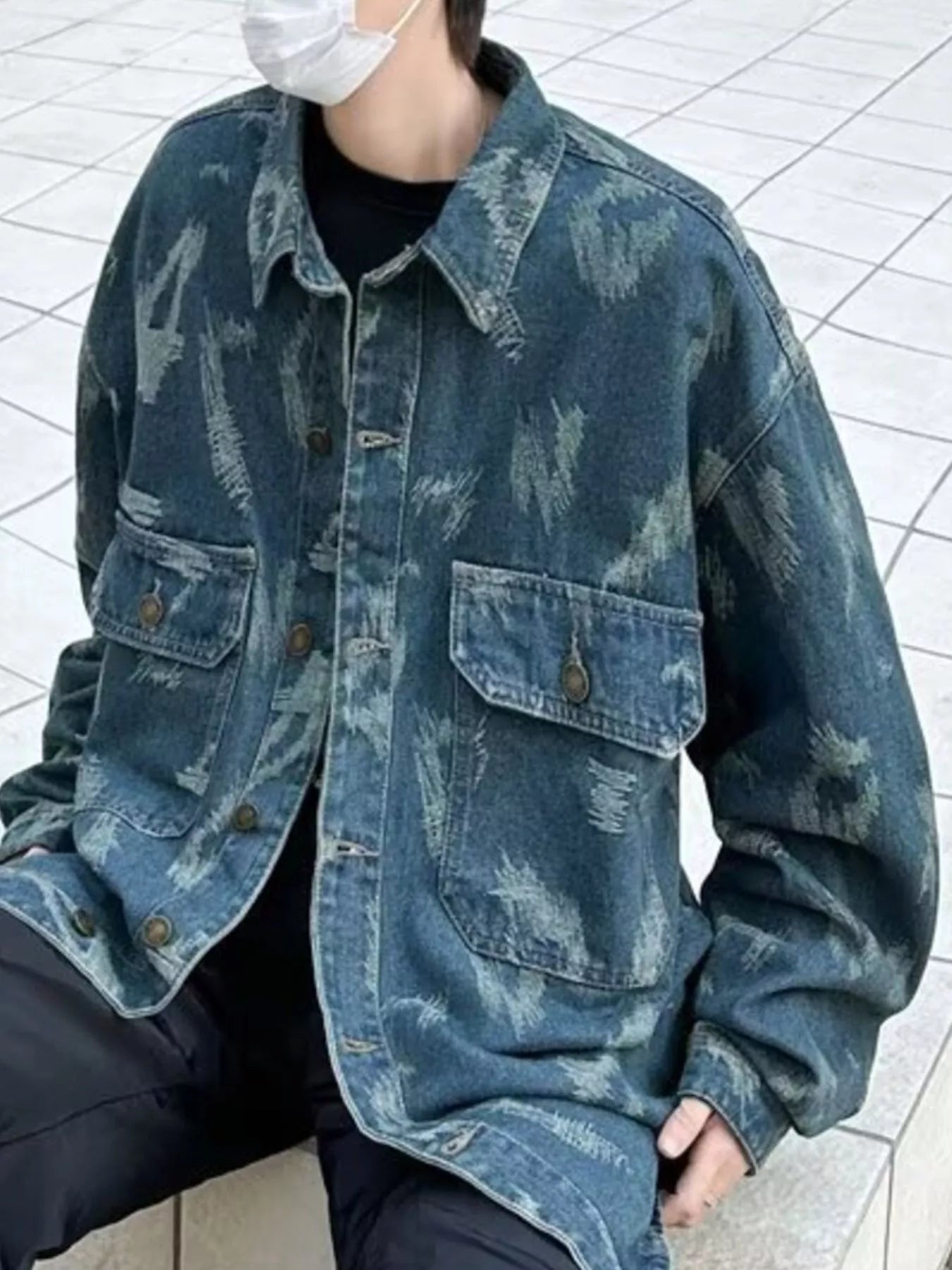 Men's Full Size Button Up Long Sleeve Denim Jacket Plus Size