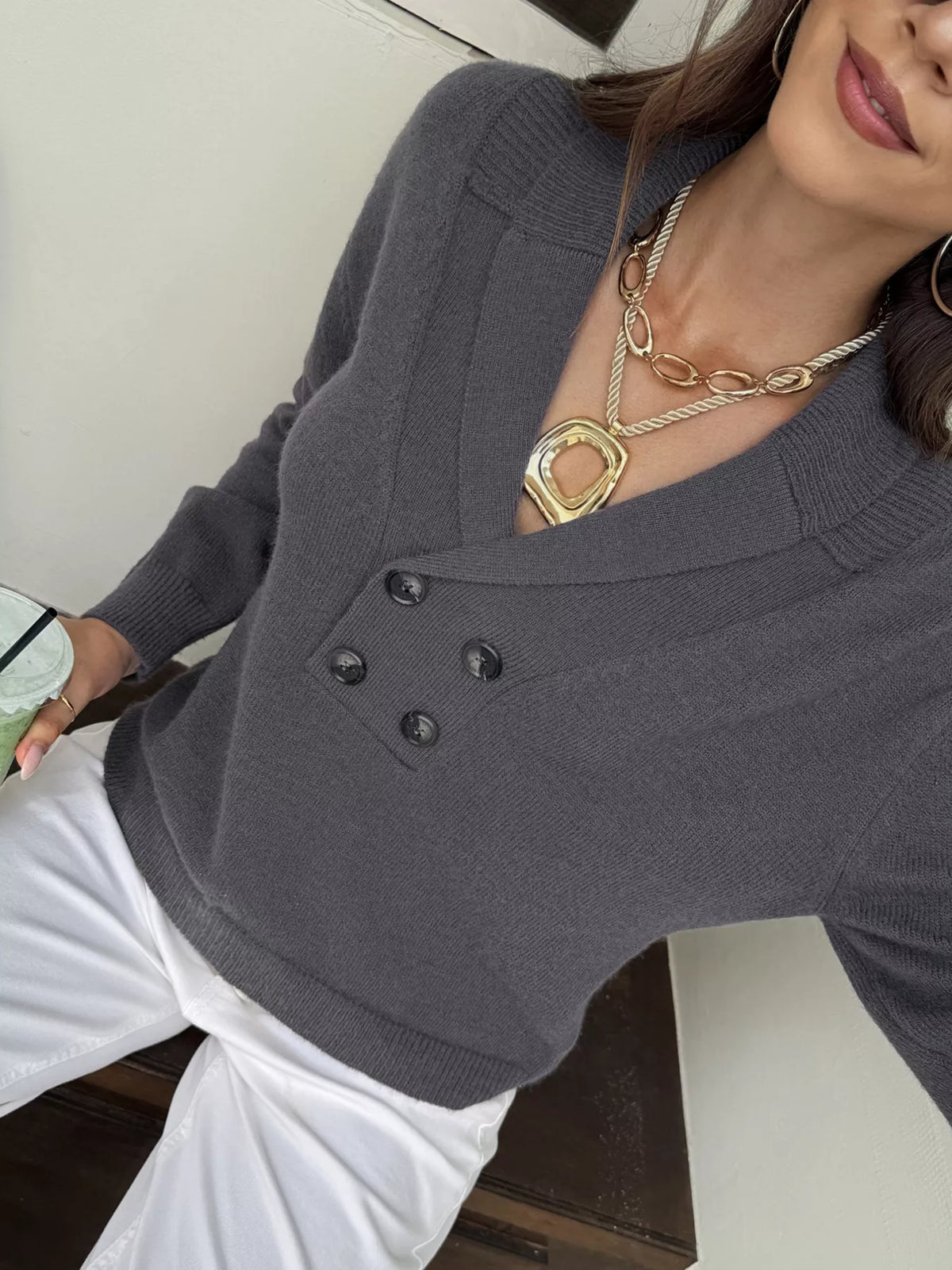 Double-Breasted Shawl Collar Sweater