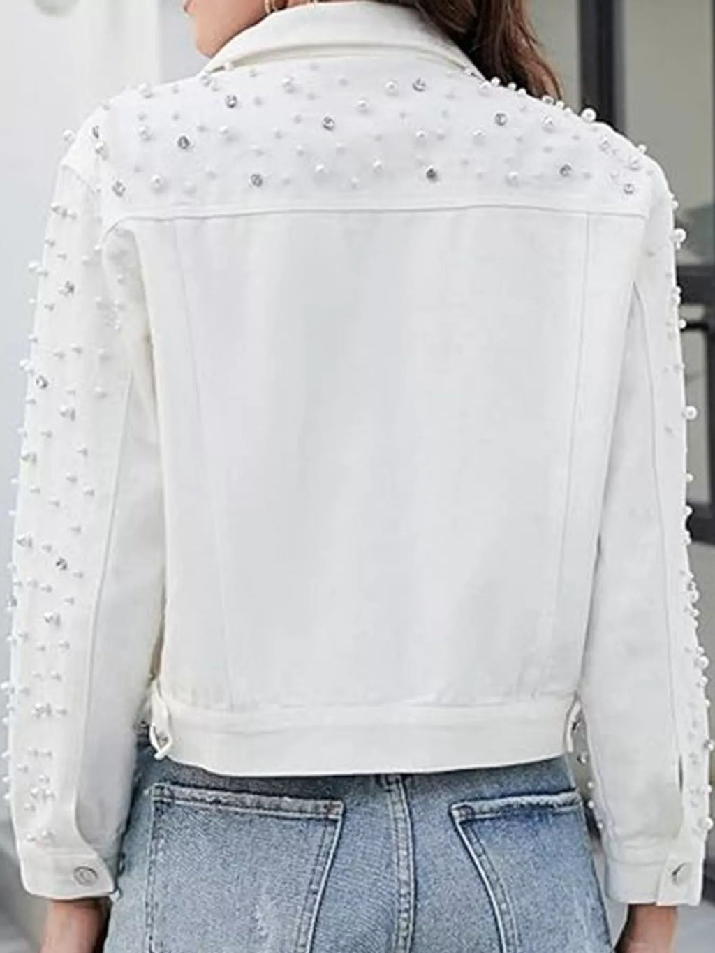 Pearl Detail Button Up Denim Jacket