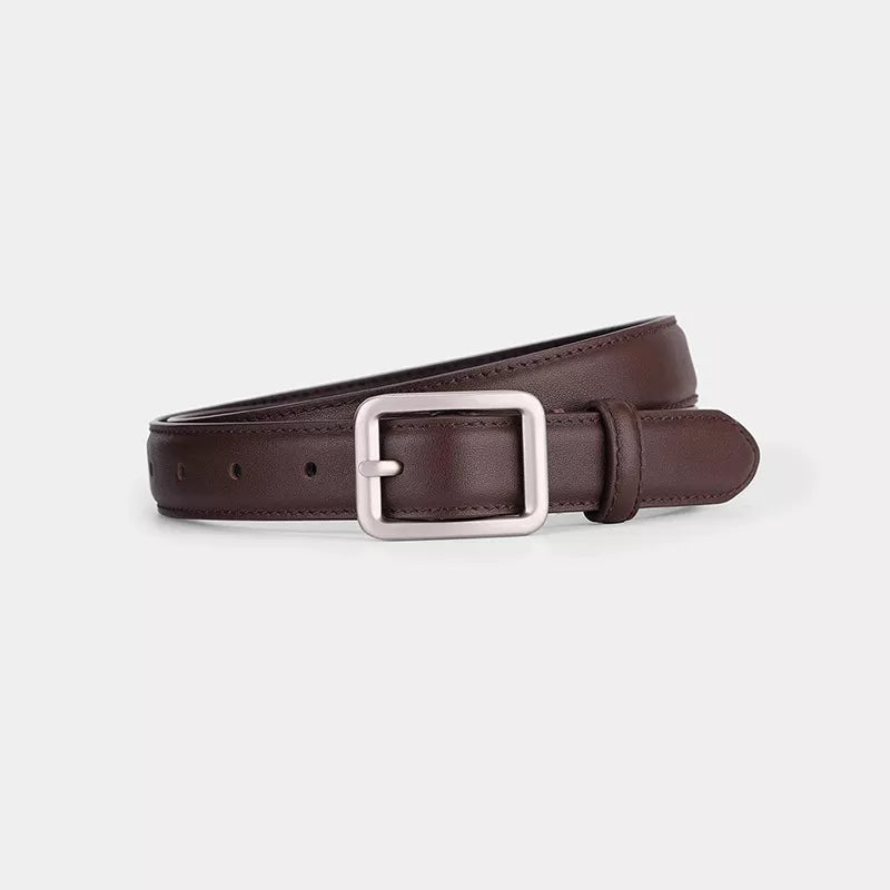 Classic Leather Belt with Silver Buckle
