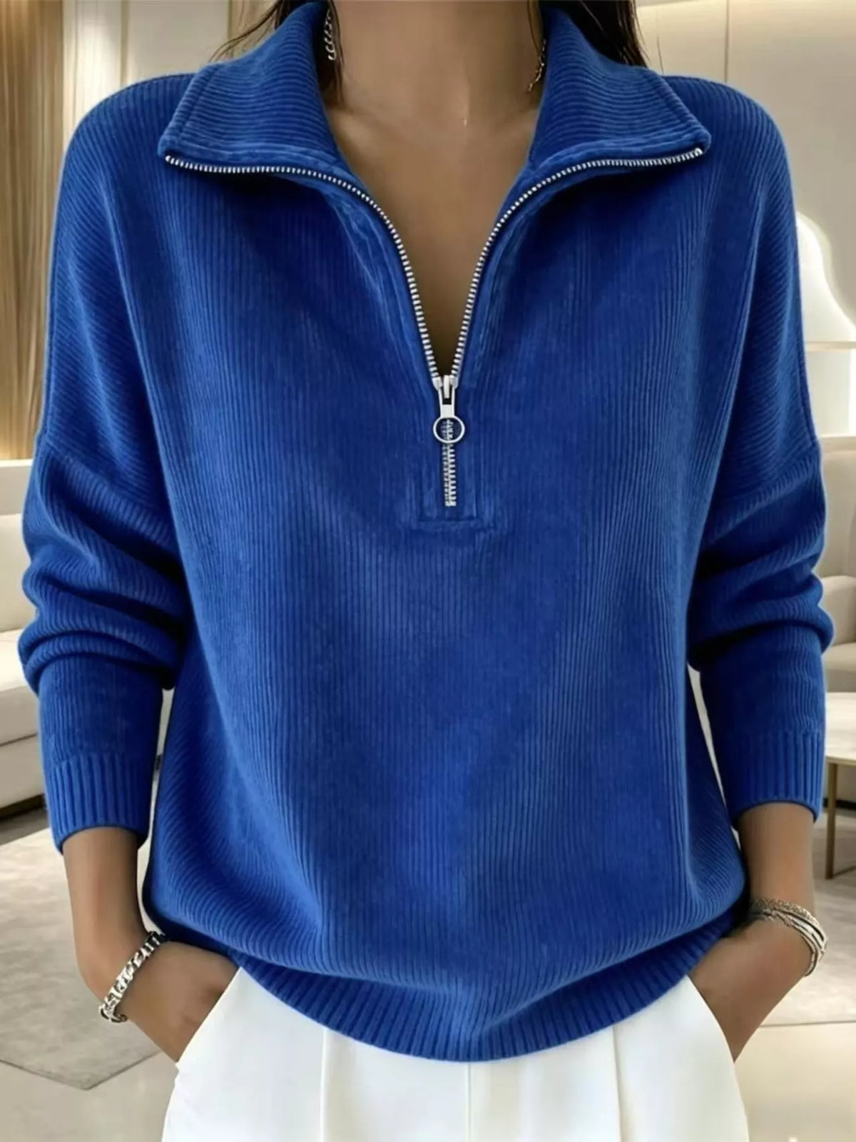 Full Size Corduroy Quarter-Zip Sweatshirt Plus Size