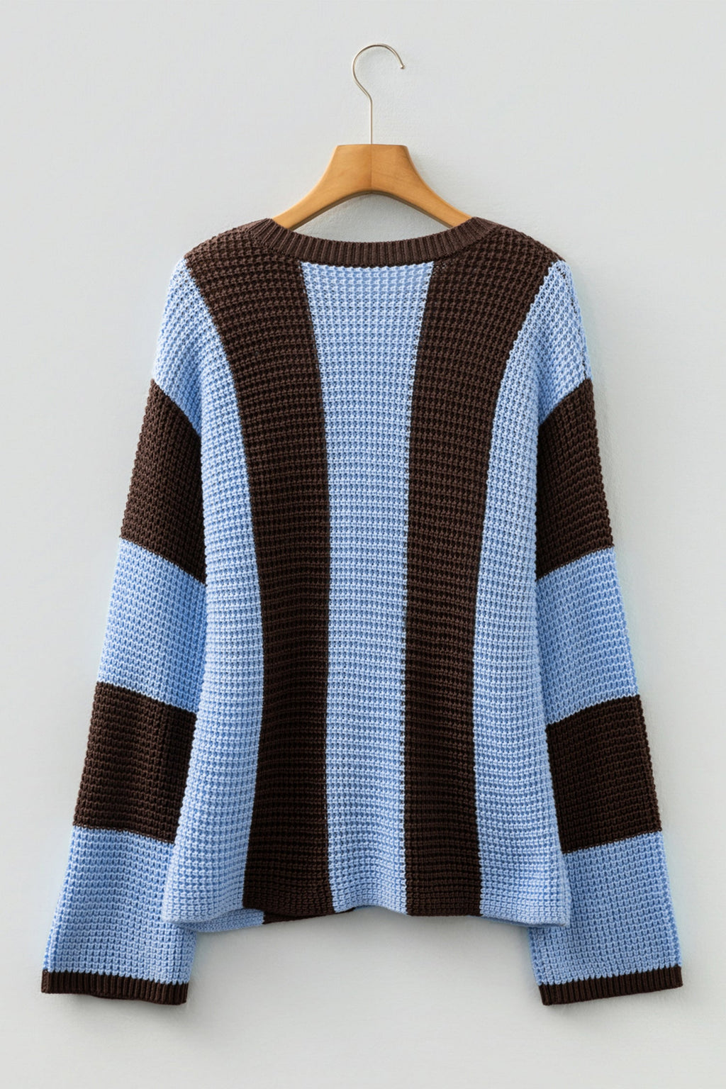 Myosotis Striped Color Block Thermal Textured Knit Drop Shoulder Sweater