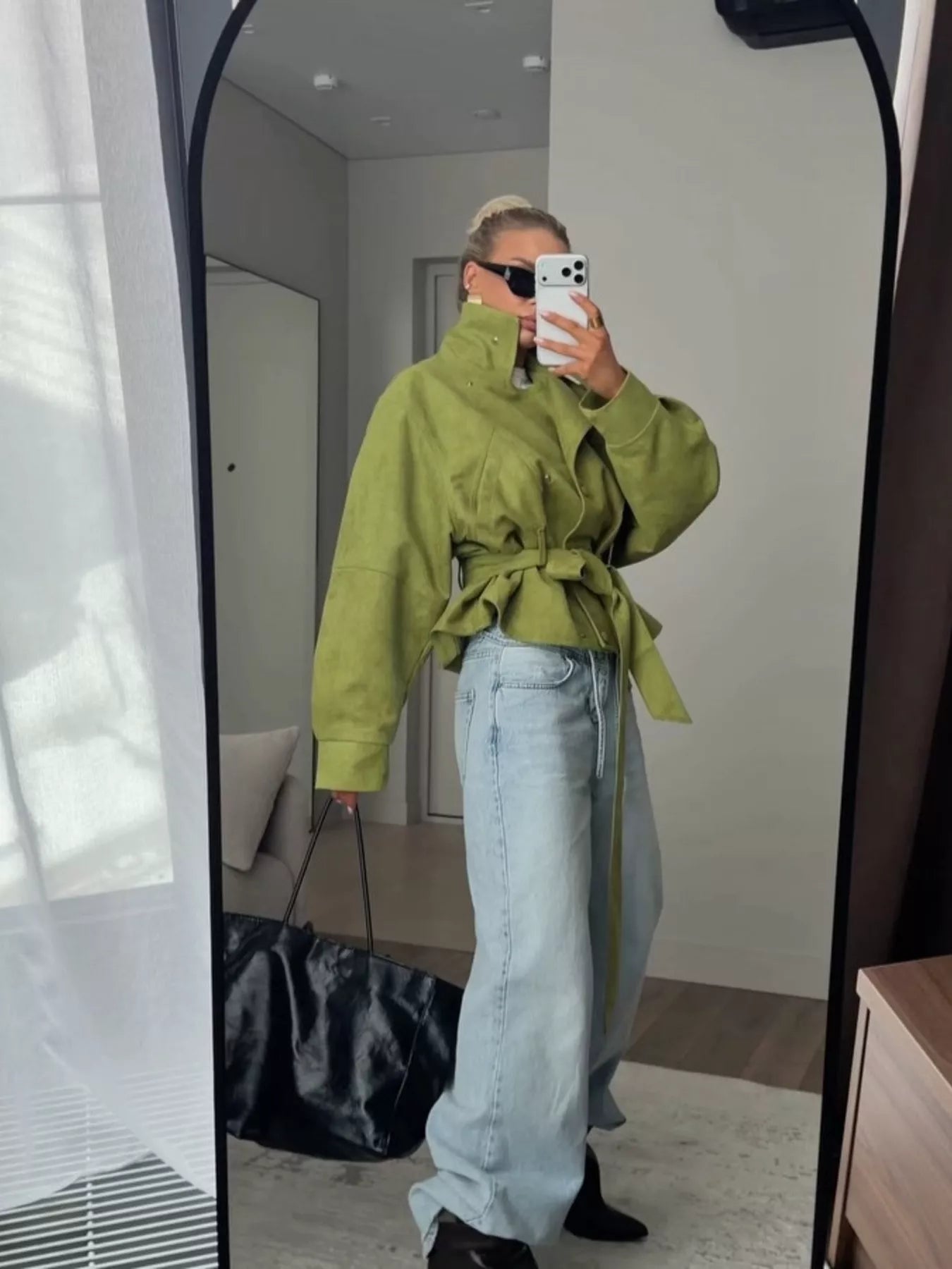 Tie Waist Long Sleeve Cropped Jacket