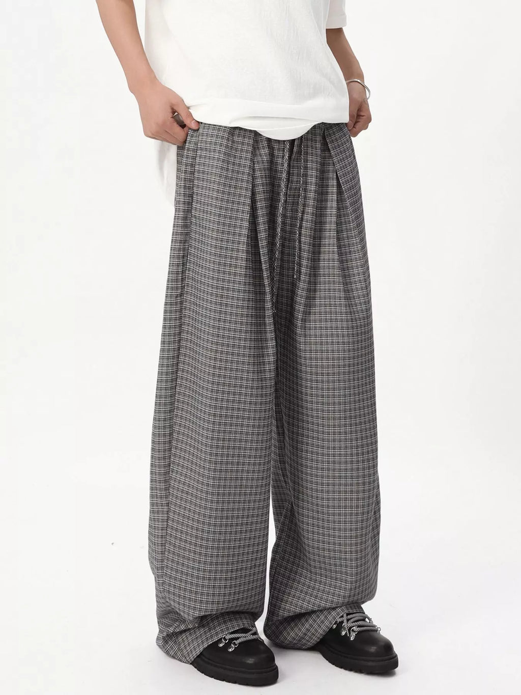Men's Plaid Wide-Leg Pants