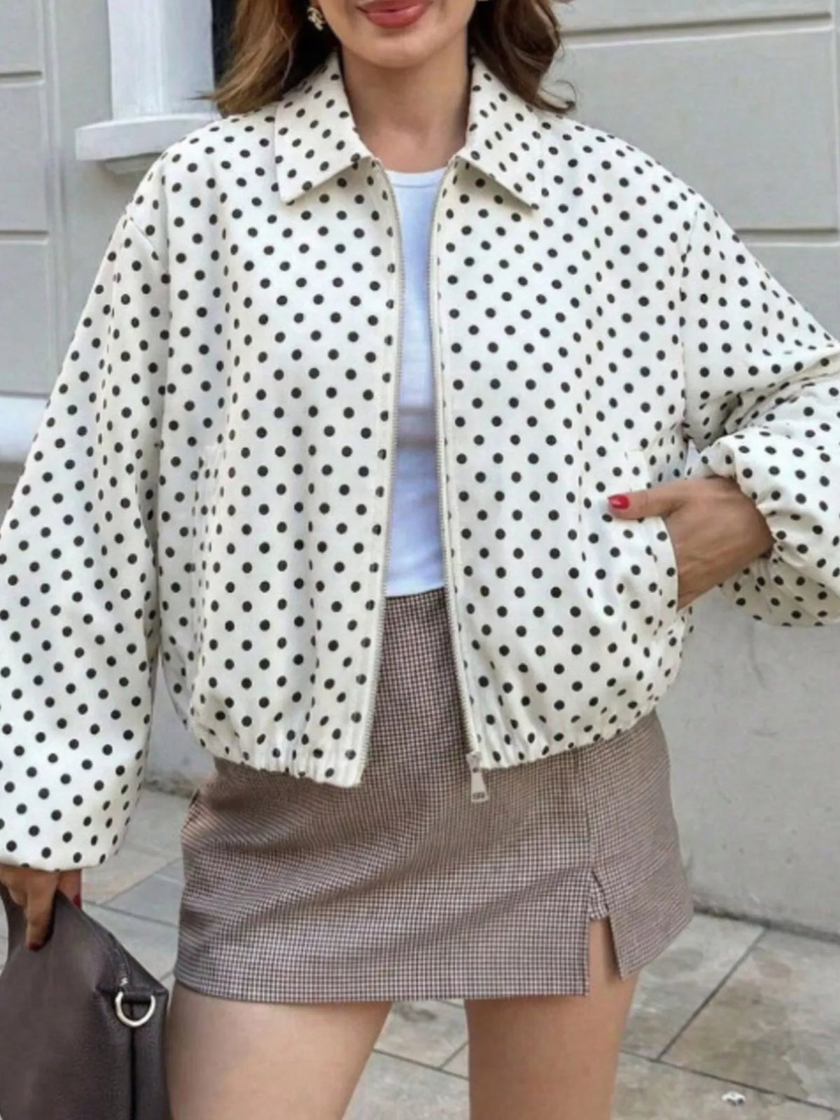 Polka Dot Casual Zip-Up Jacket