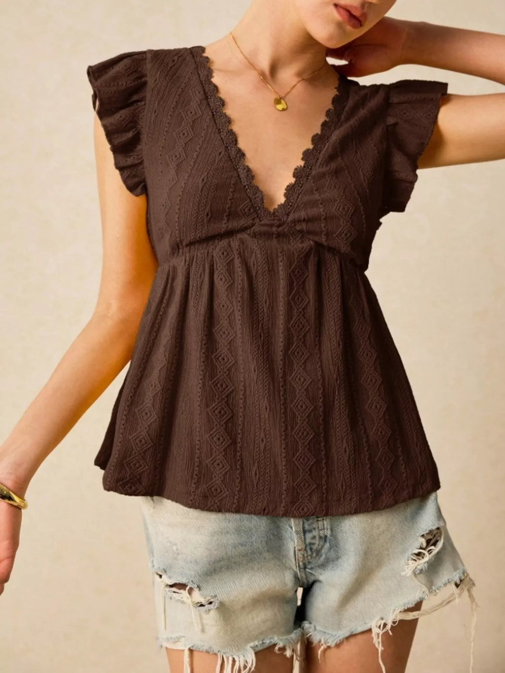 Ruffle Sleeve V-Neck Blouse