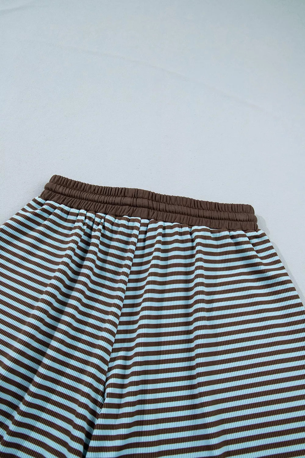 Stripe Oversized Long Sleeve Top Drawstring Loose Shorts 2pcs Set