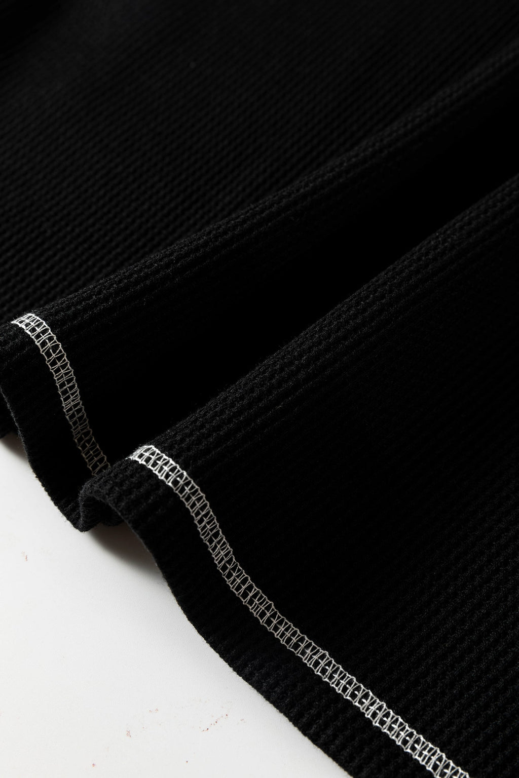 Black Waffle Textured Contrast Trim V Neck Tee