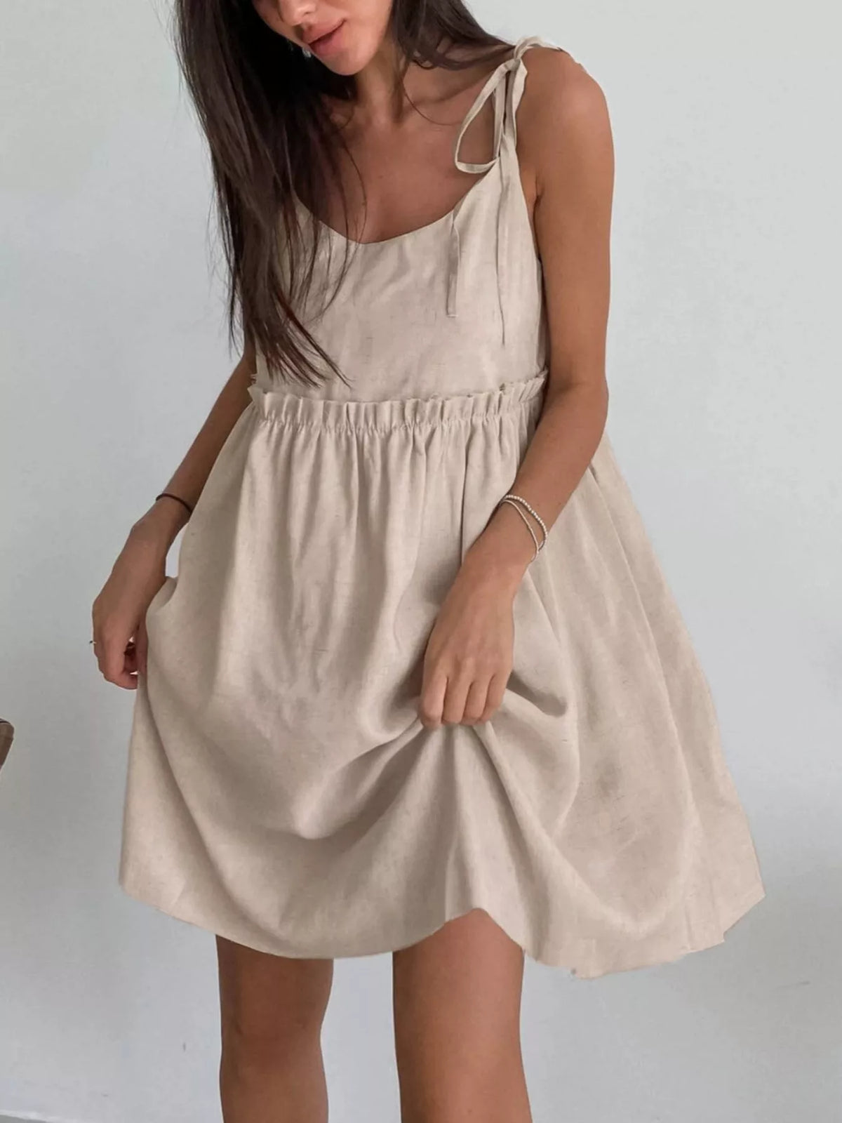 Frill Tie Shoulder Mini Dress