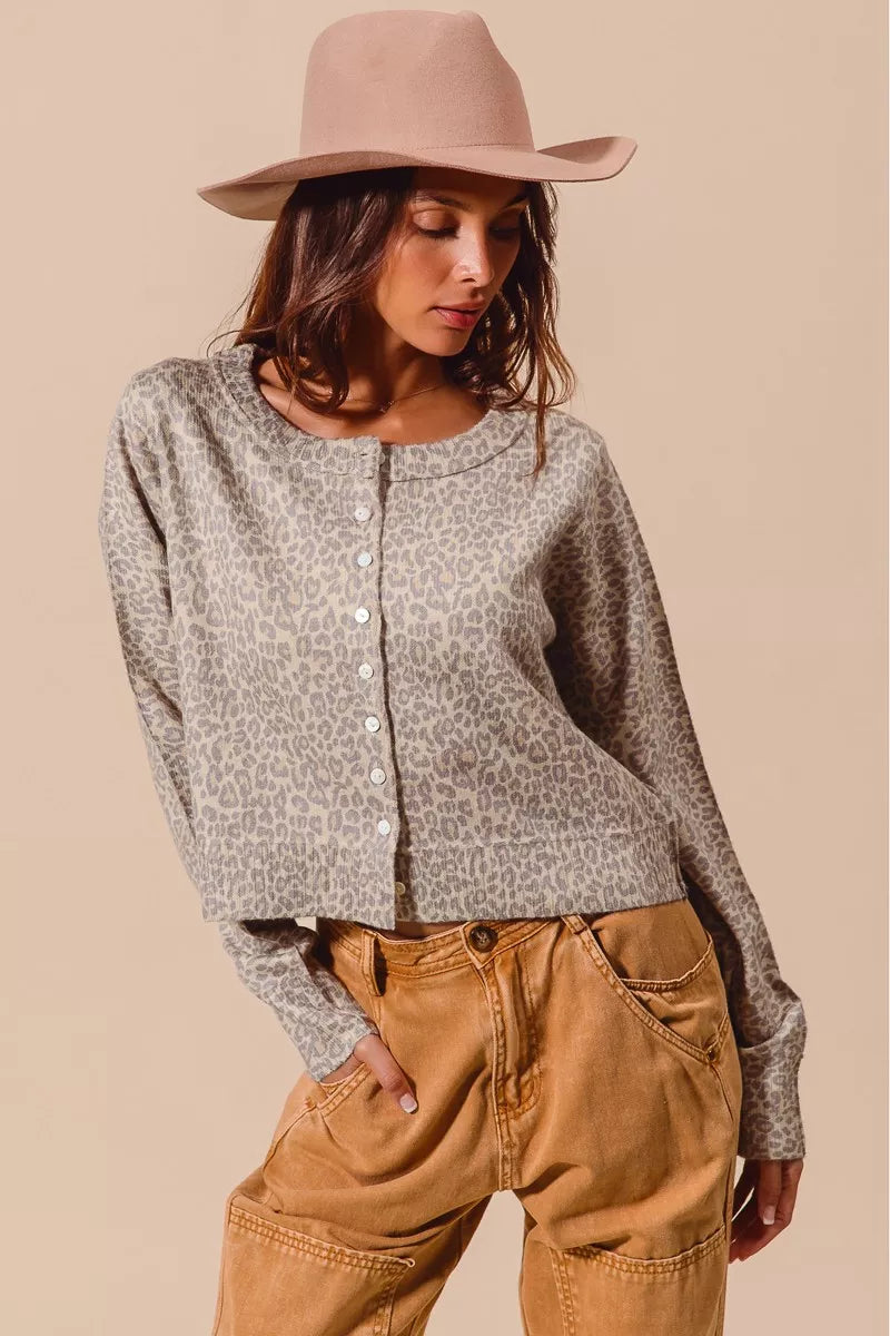 SO ME Two Tone Leopard Vintage Print Button Up Cardigan