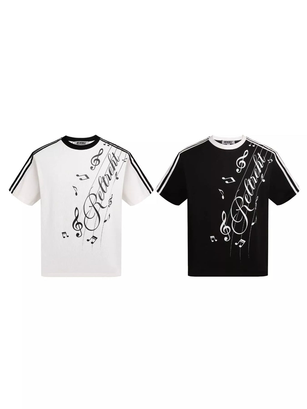 Men's Contrast Striped Music Print T-Shirt