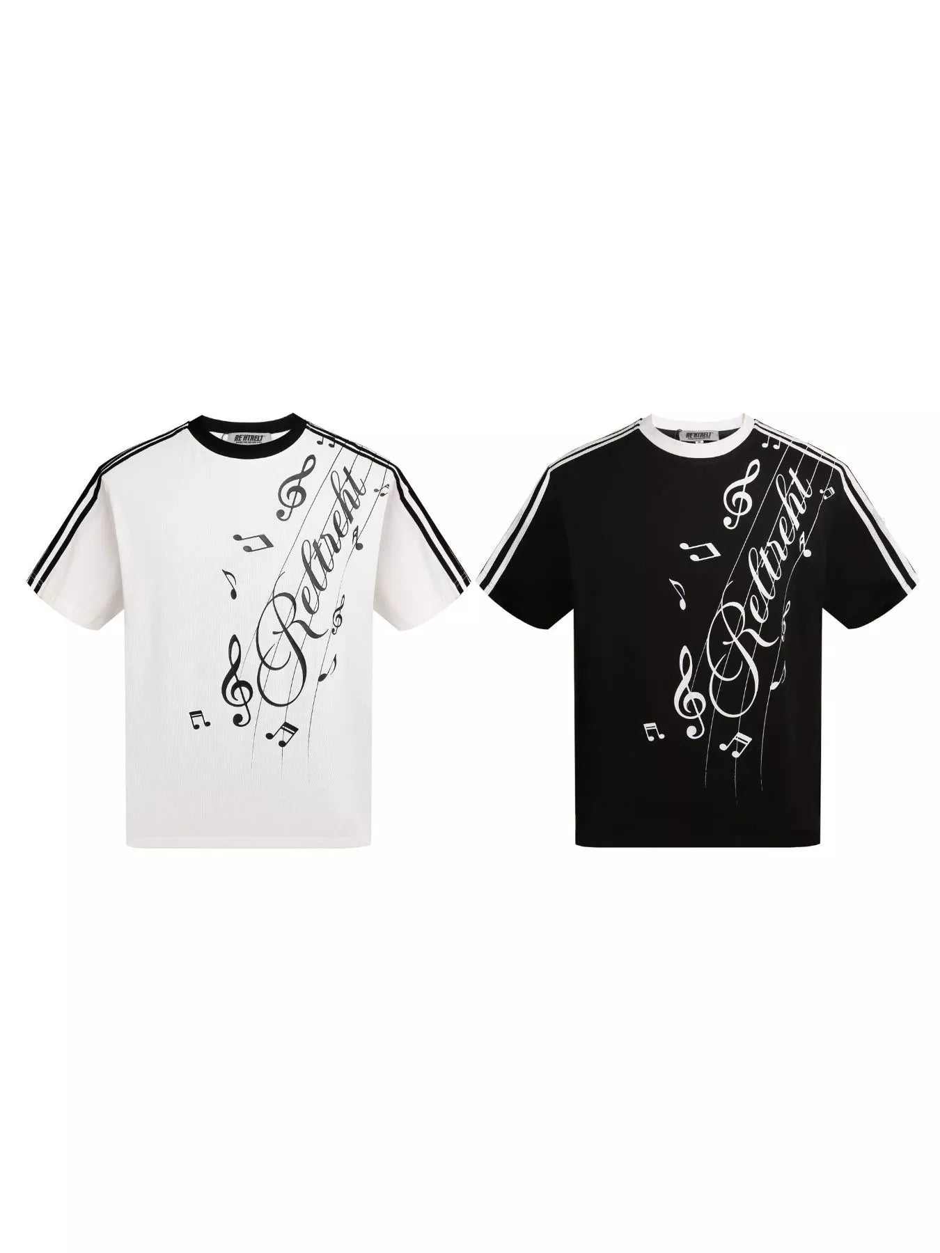 Men's Contrast Striped Music Print T-Shirt