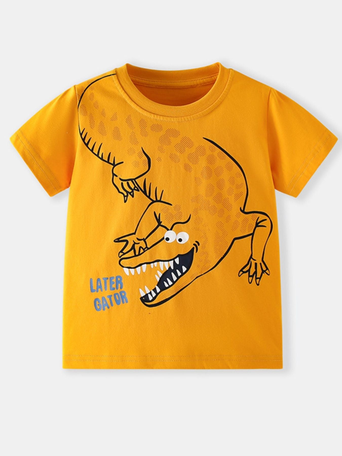 Children's Cartoon Alligator Print Short Sleeve T-Shirt