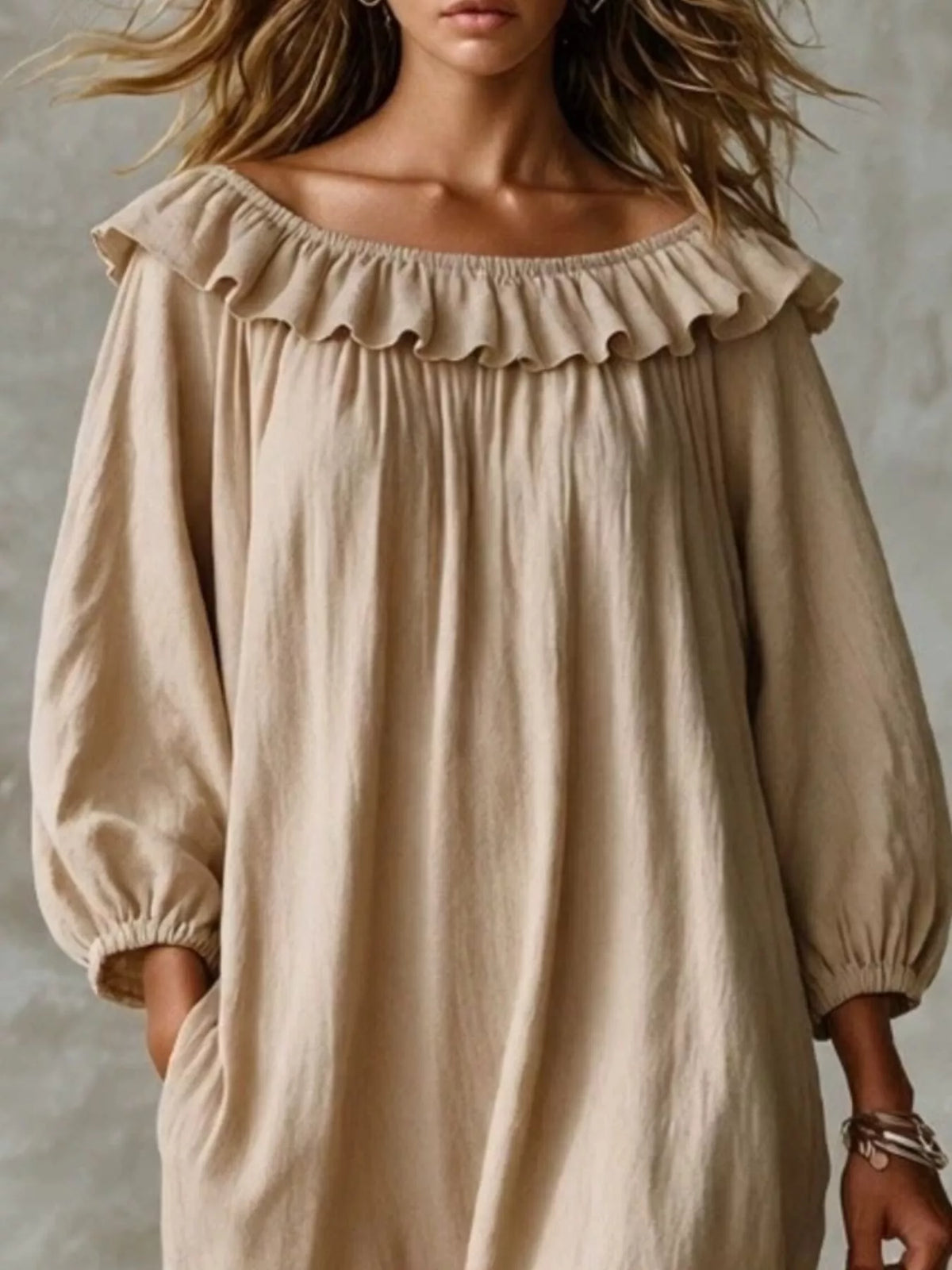 Ruffled Boat Neck Ruched Midi Dress