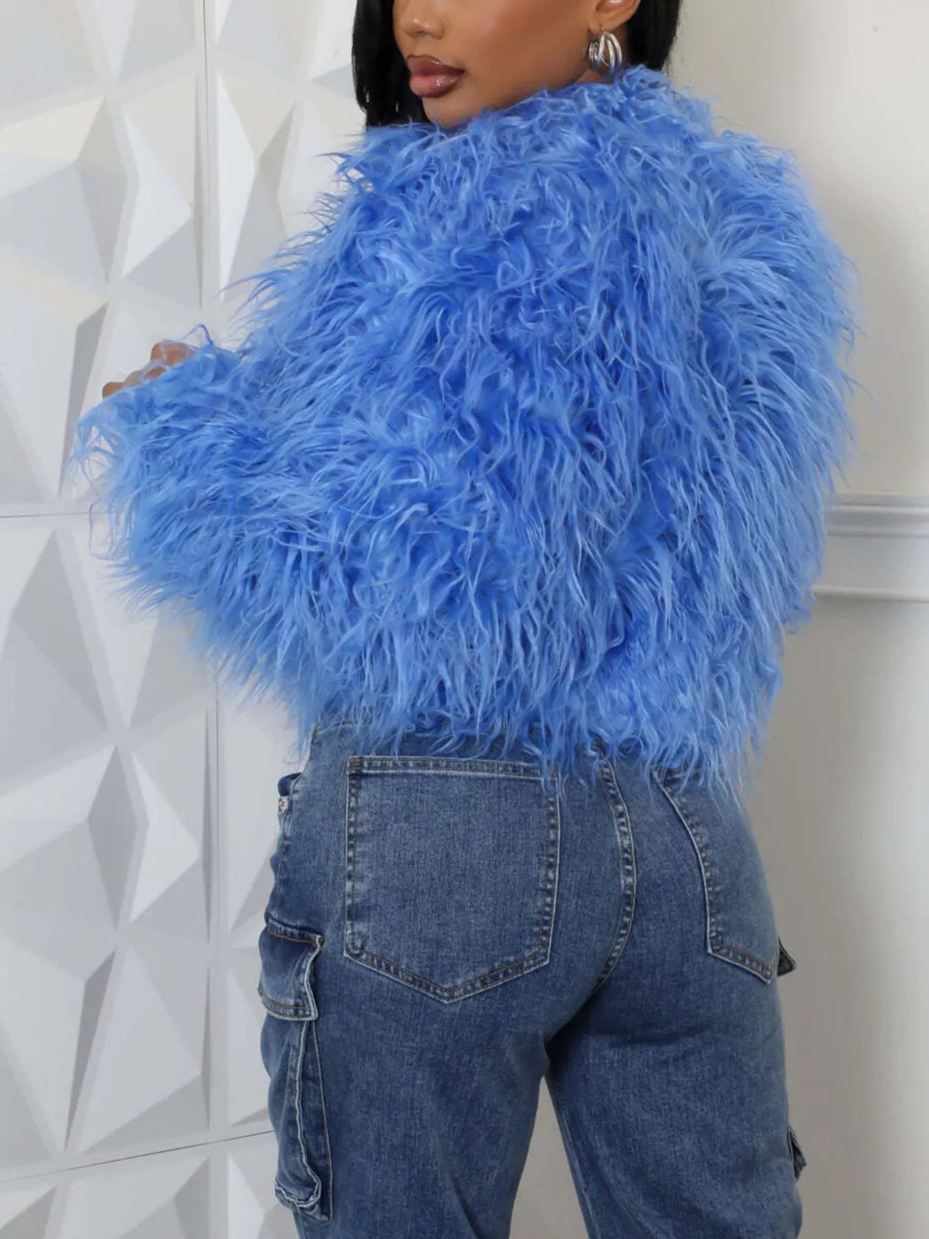 Faux Fur Open Front Cropped Outerwear
