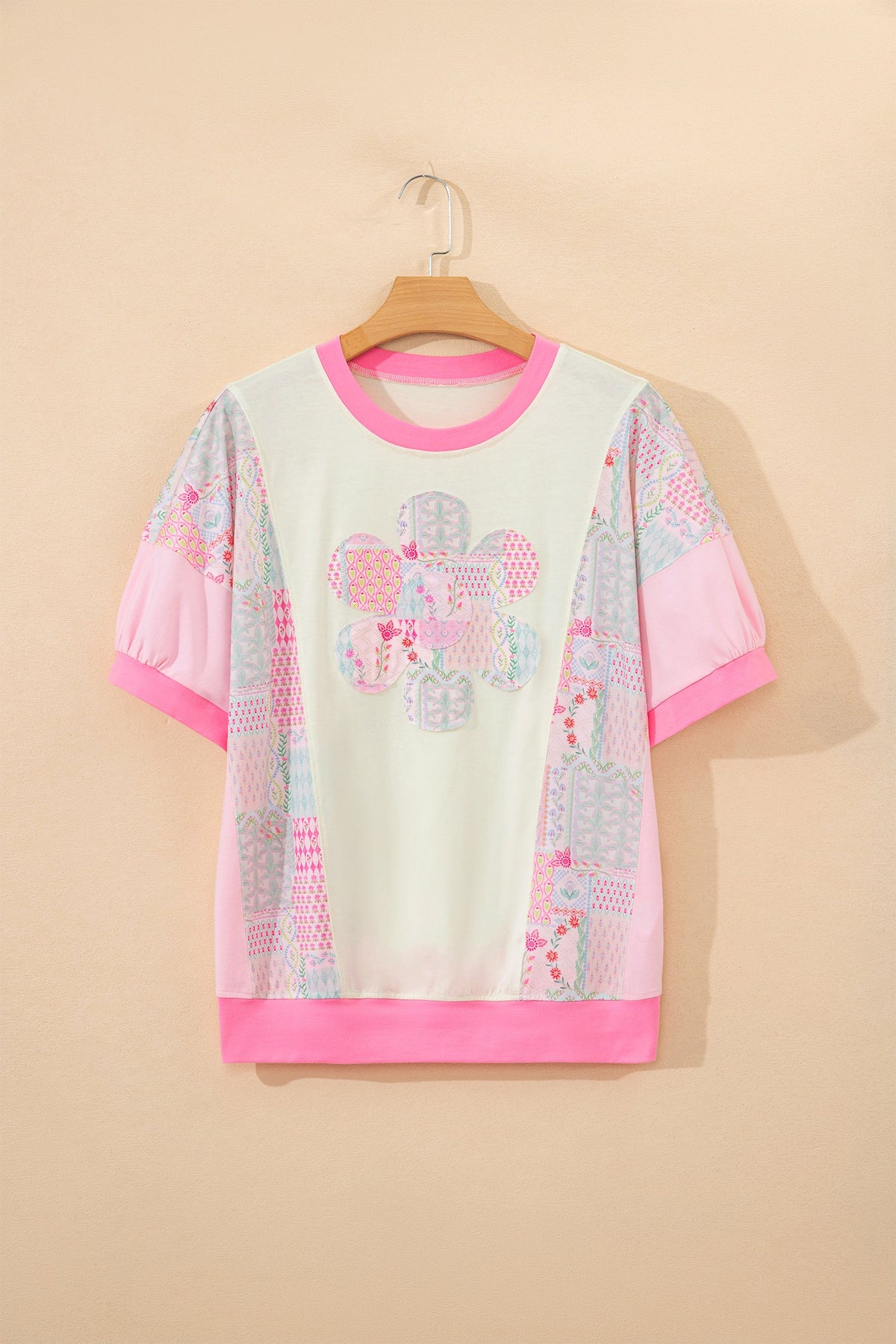 Floral Colorblock Patchwork Short Sleeve Top