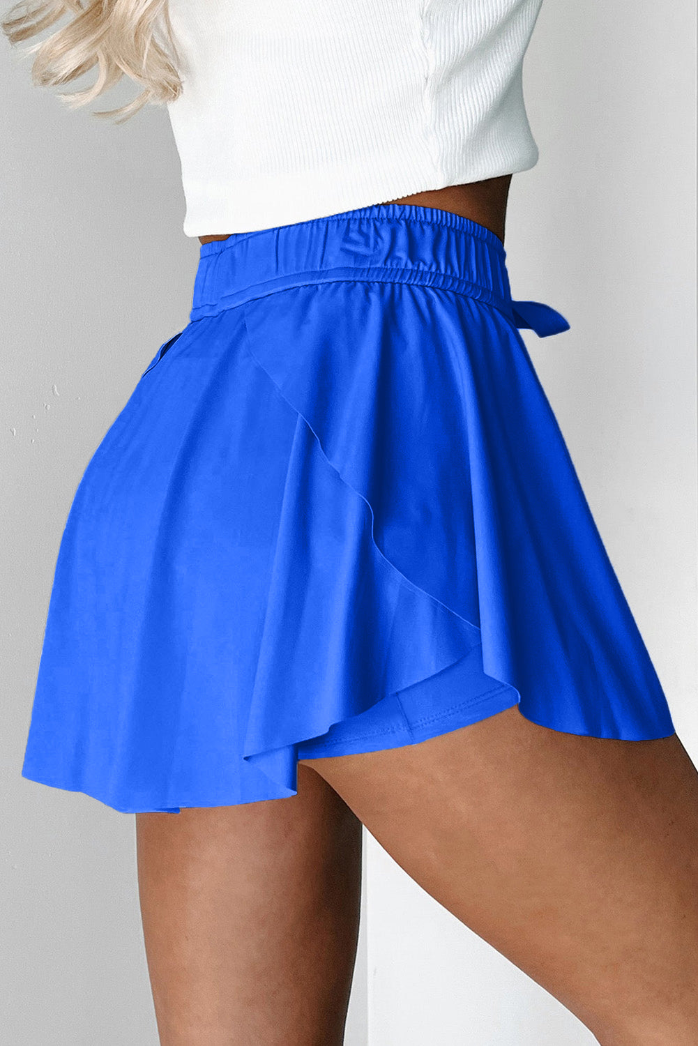 Yellow Cream Drawstring Elastic Waistband Lined Tennis Skorts