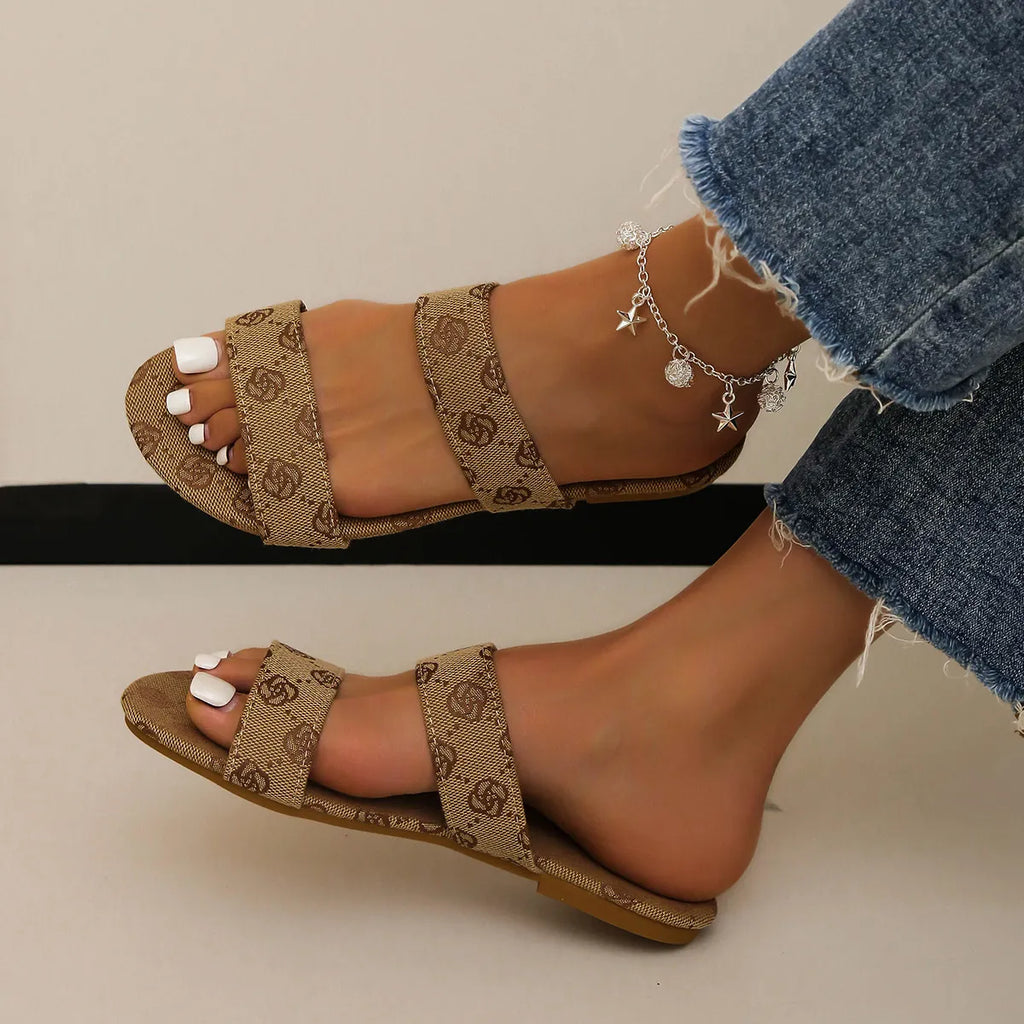 Open Toe Printed Flat Sandals