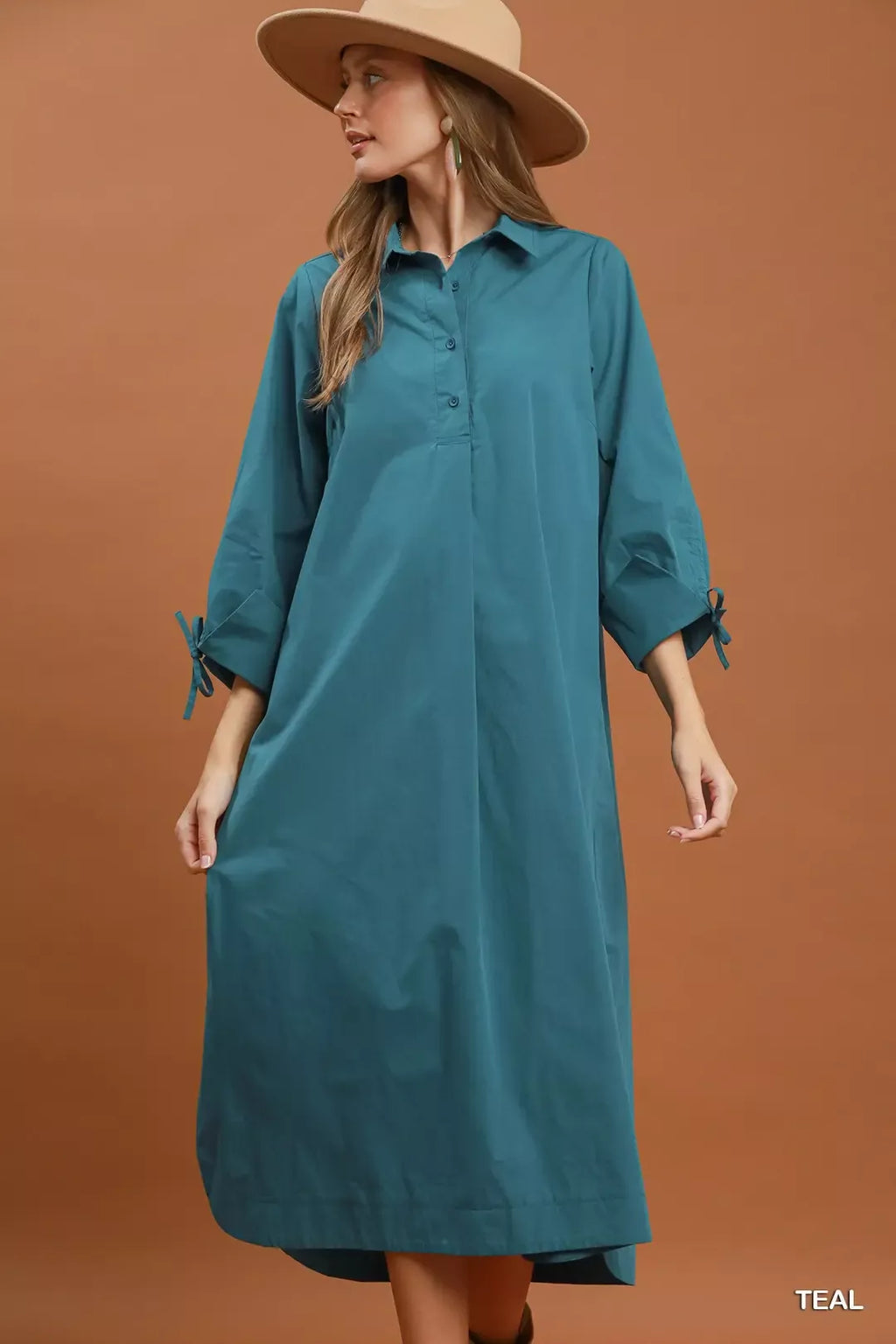 Umgee Collared Button Detail Relaxed Midi Dress