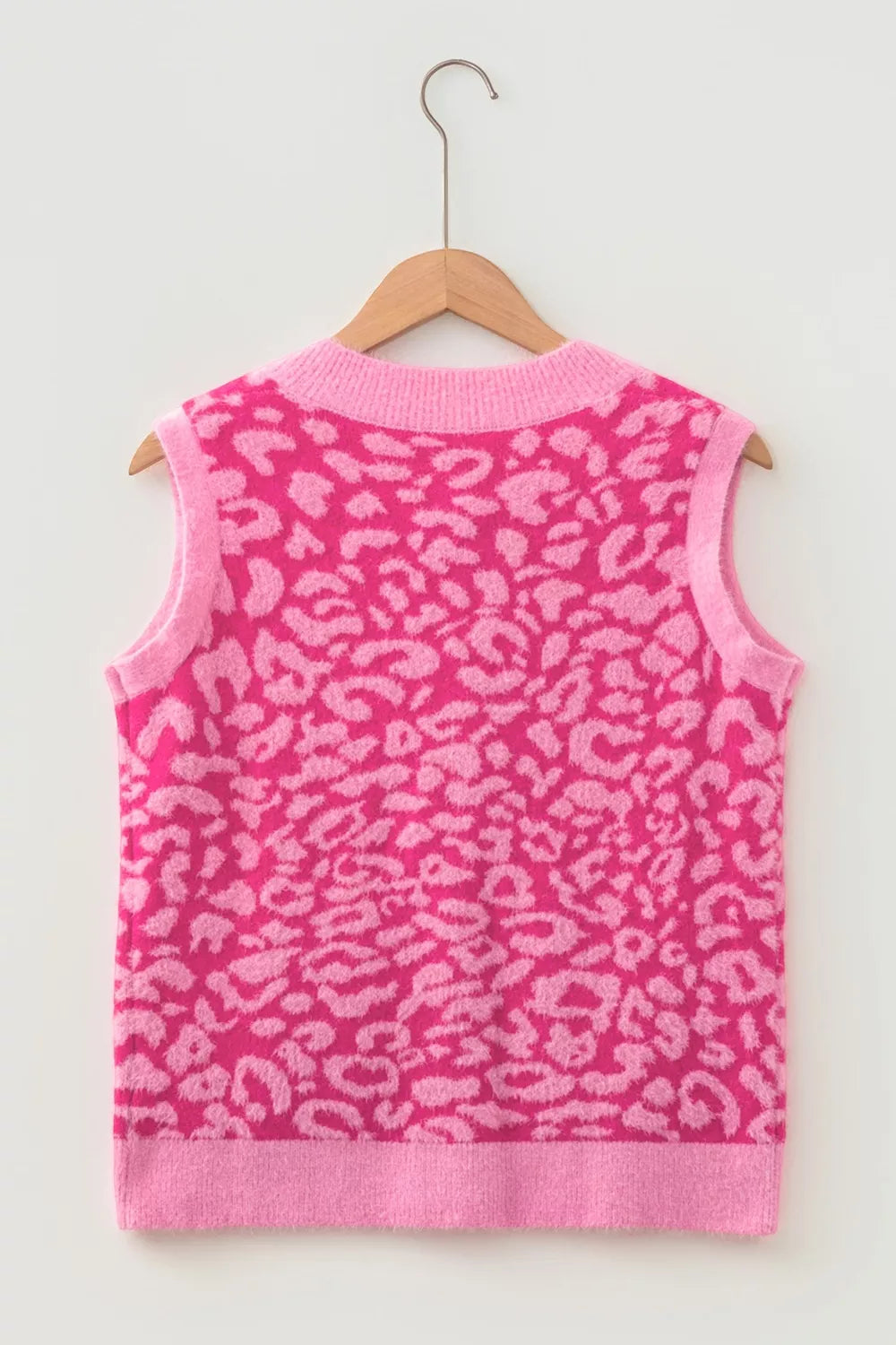Leopard Button-Down Fuzzy Sweater Vest