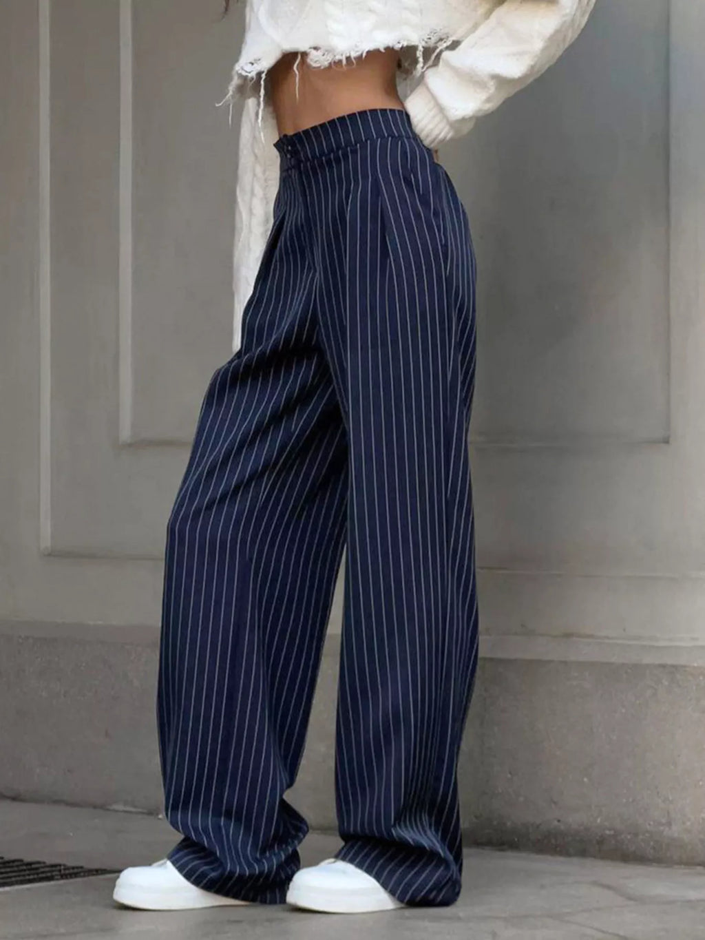 High-Waisted Pinstripe Wide-Leg Pants