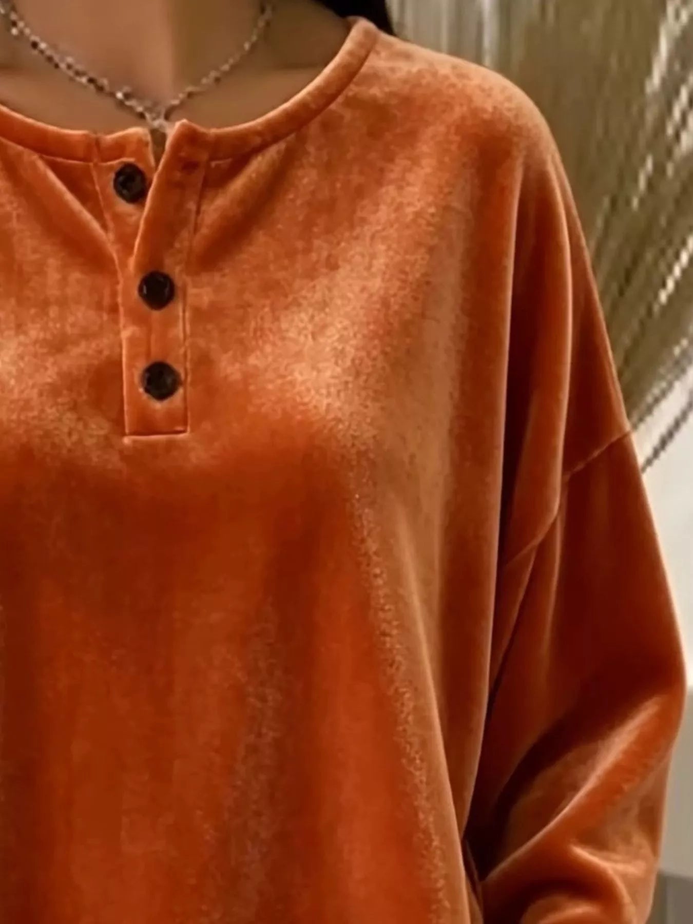 Velvet Henley Top with Button Detail