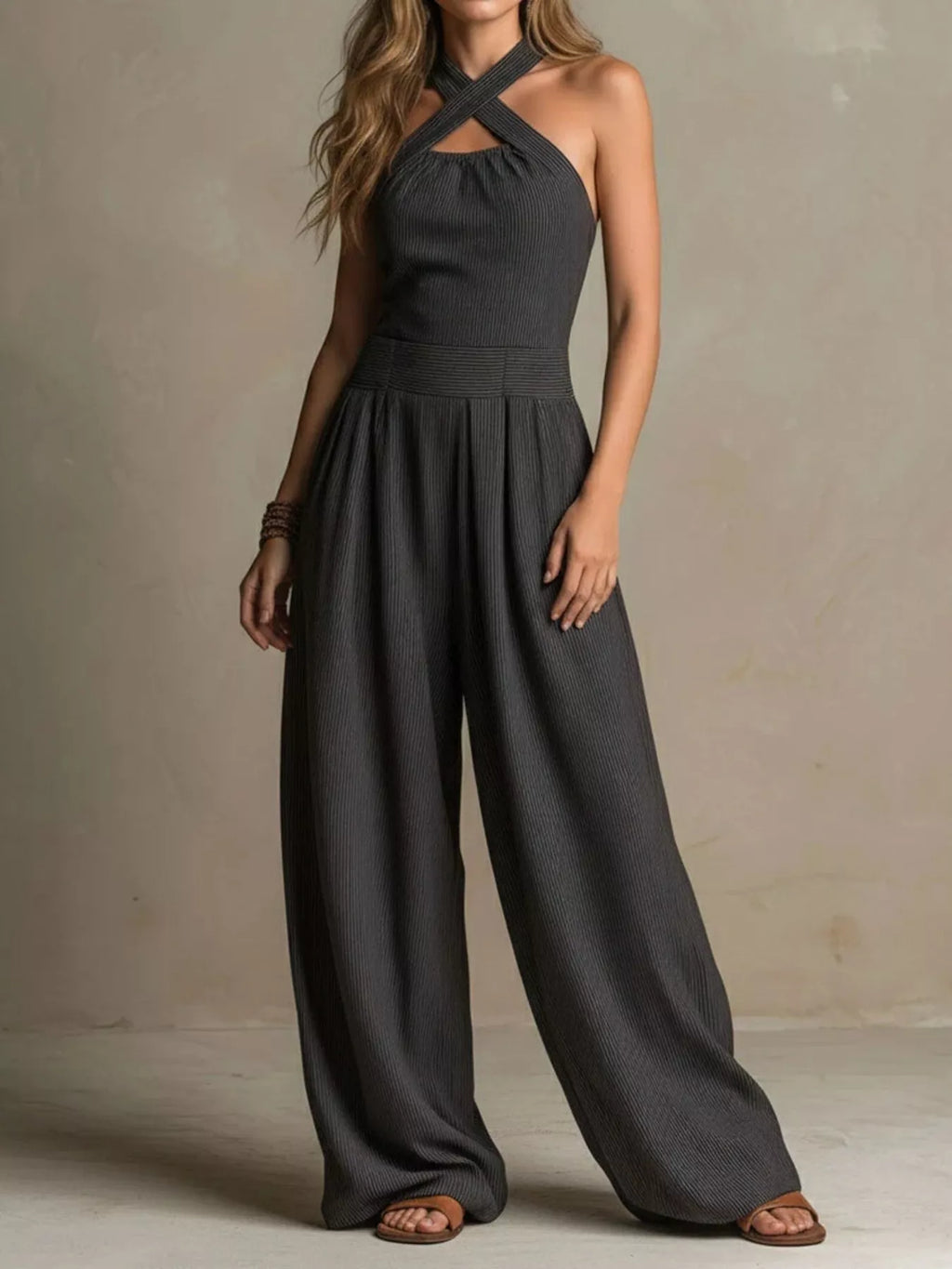 Full Size Halter Neck Wide-Leg Jumpsuit Plus Size