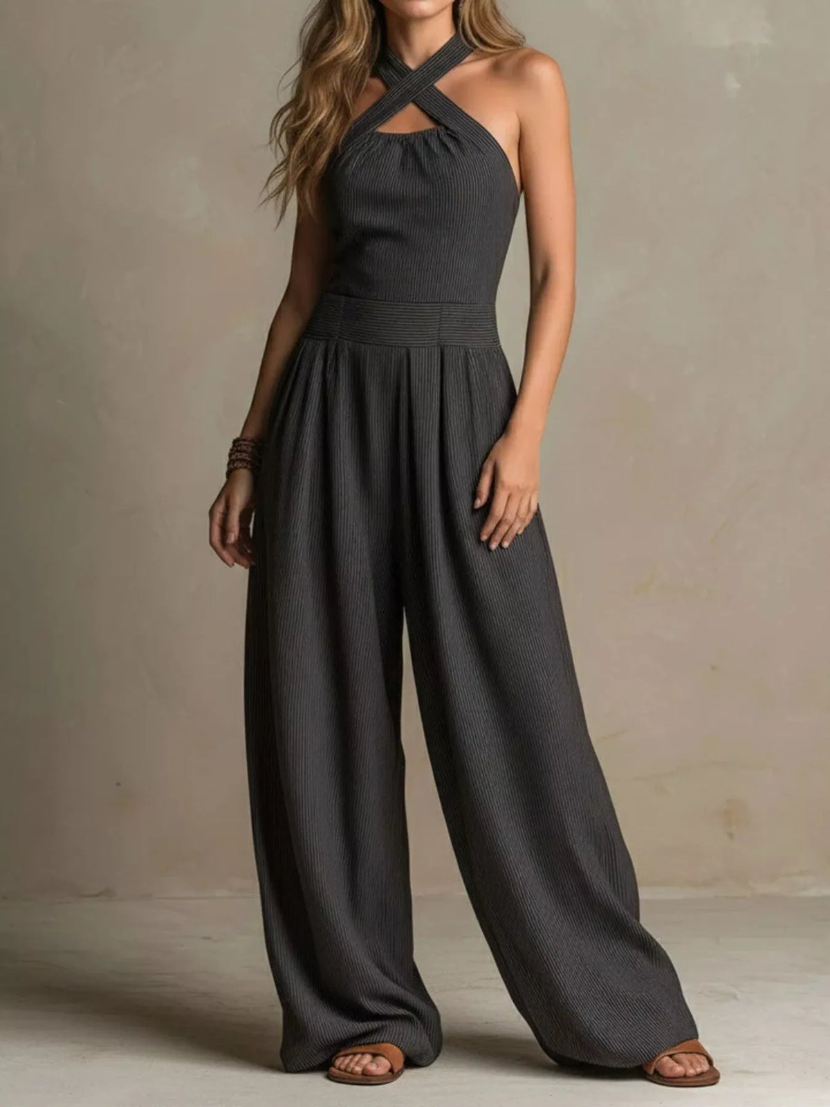 Full Size Halter Neck Wide-Leg Jumpsuit Plus Size