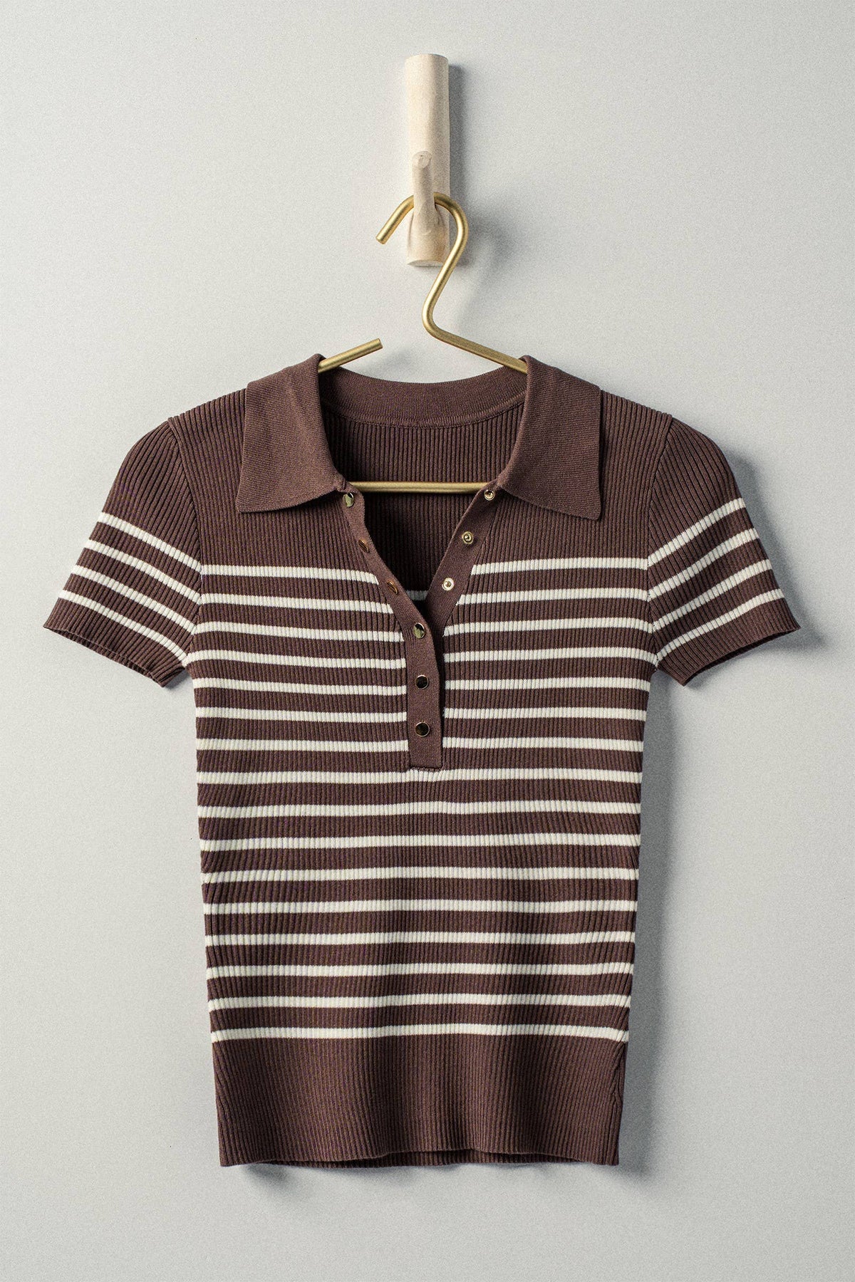 Boho Stripe Ribbed Snap Top