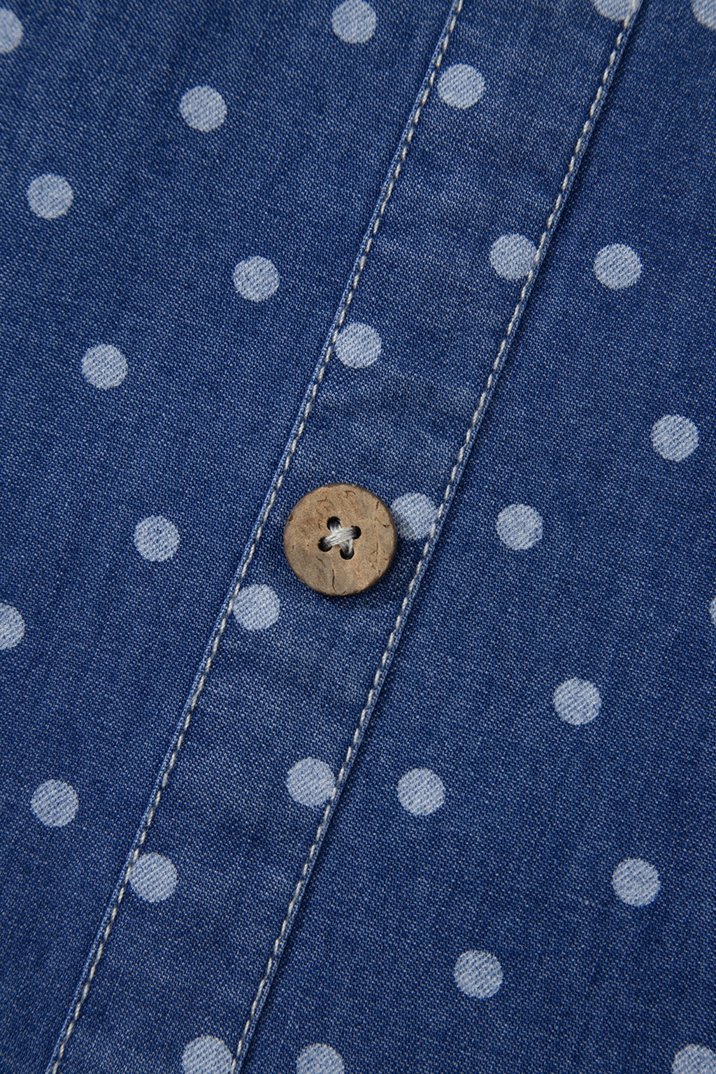 Blue Polka Dot Ruffle Hem Sleeveless Denim Mini Dress