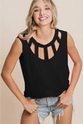Round Neck Sleeveless Top with Cutout Neckline