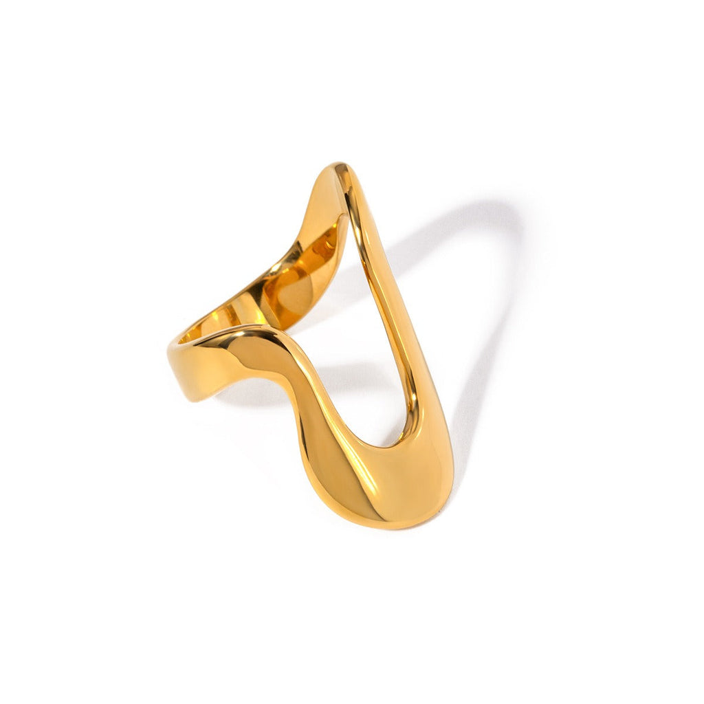 18K gold geometric U-shaped design exaggerated personality ring