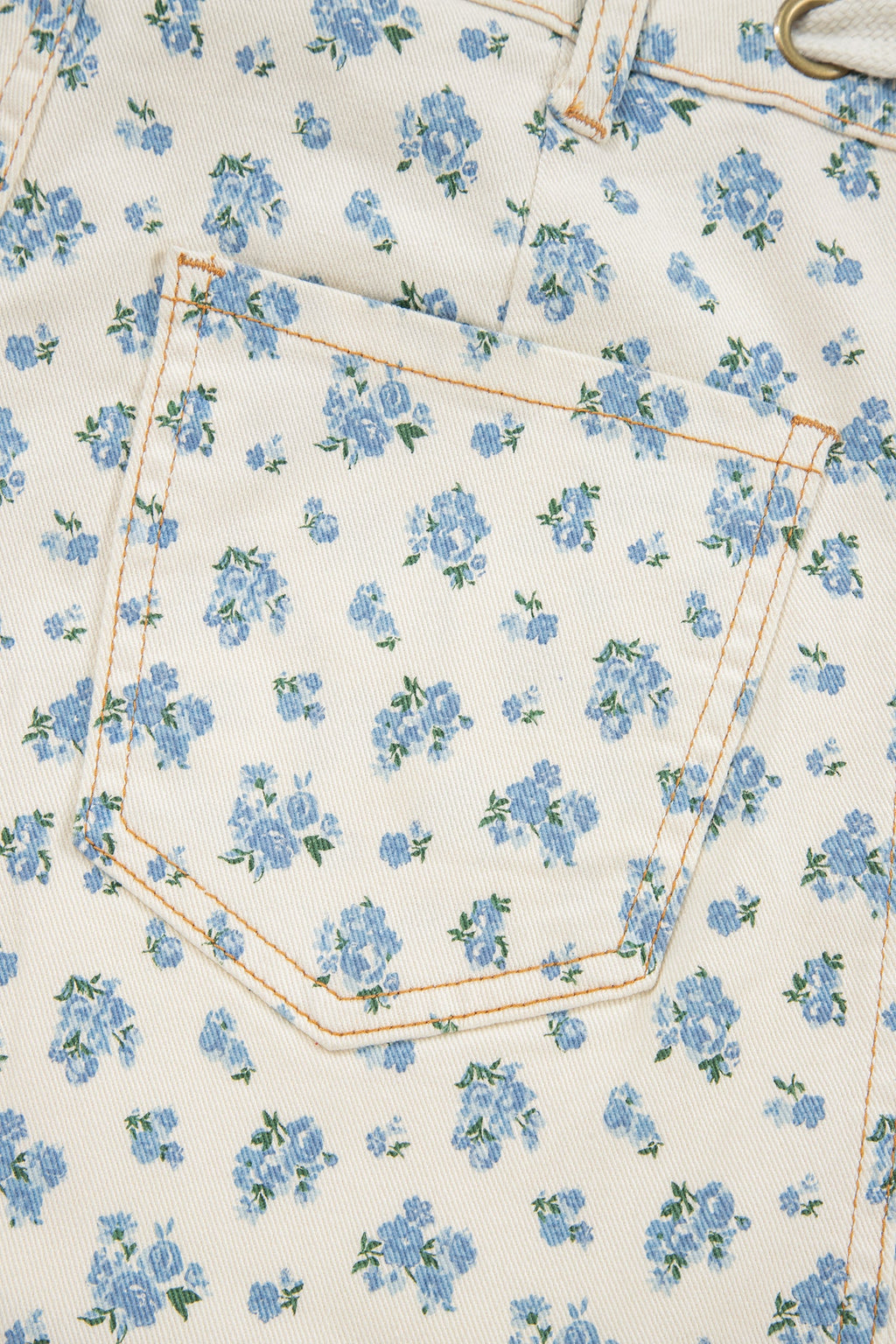 Beige Grommet Knot Waist Floral Barrel Leg Jeans